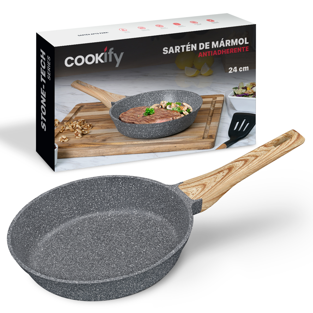 Foto 2 pulgar | Sartén Cookify De Mármol 24 Cm Gris, Antiadherente, Libre De Pfoa