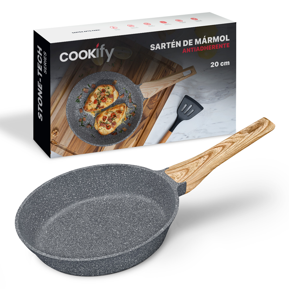 Foto 2 pulgar | Sartén Cookify De Mármol 20 Cm Gris, Antiadherente, Libre De Pfoa