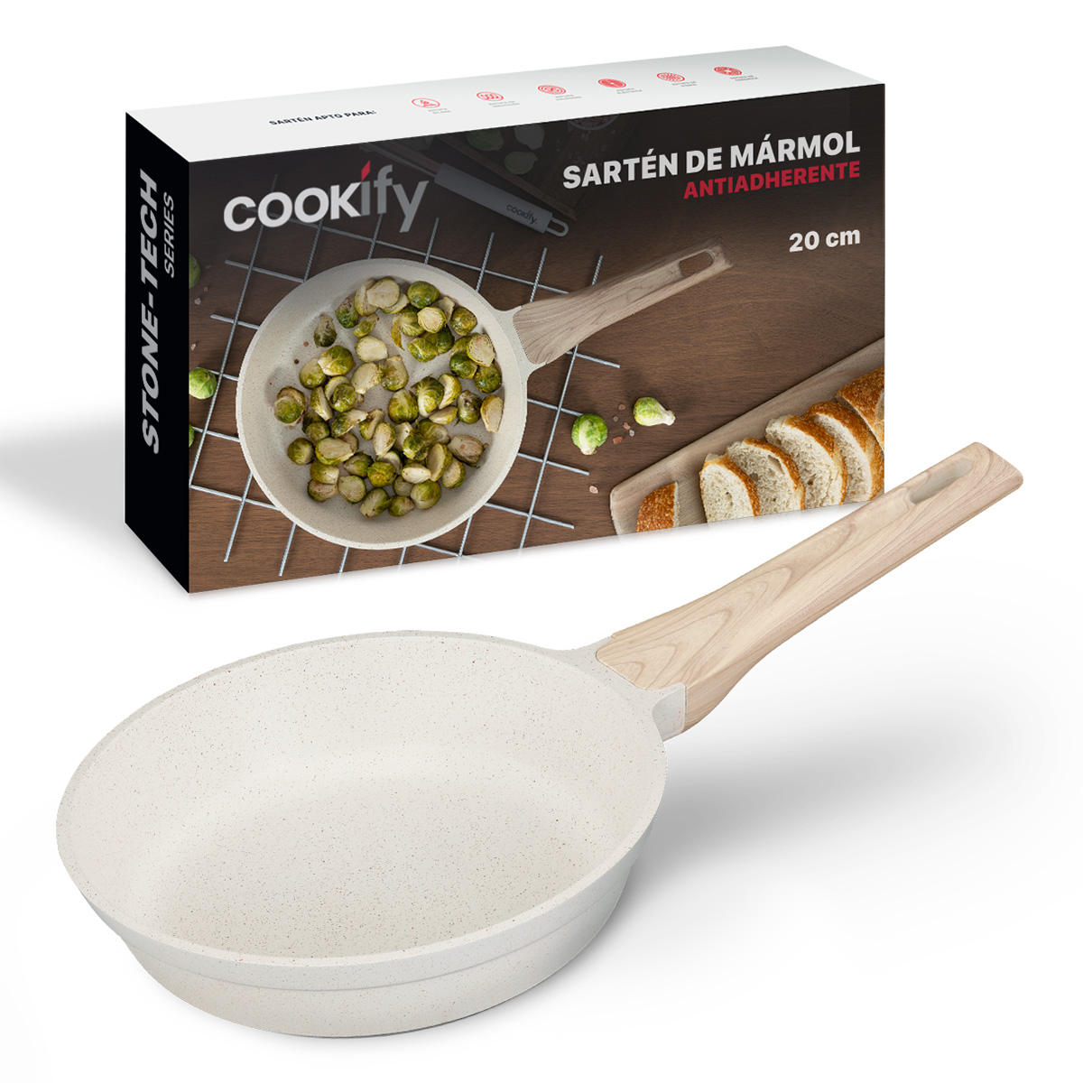 Foto 2 pulgar | Sartén Cookify De Mármol 20 Cm Beige, Antiadherente, Libre De Pfoa