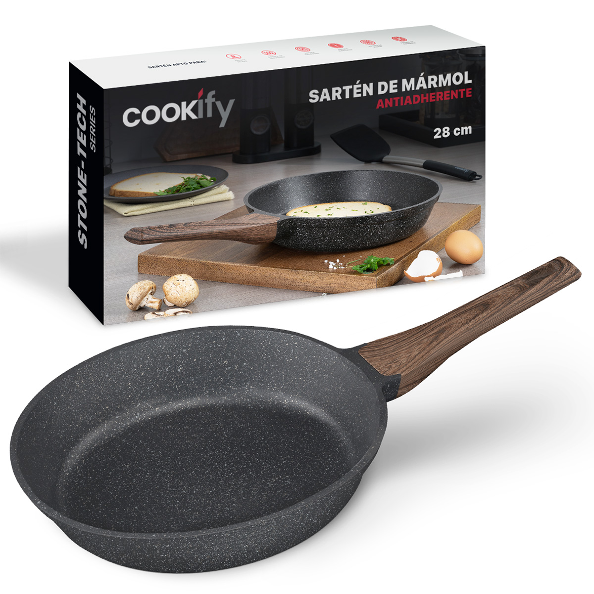 Foto 2 pulgar | Sartén Cookify De Mármol 28 Cm Negro, Antiadherente, Libre De Pfoa