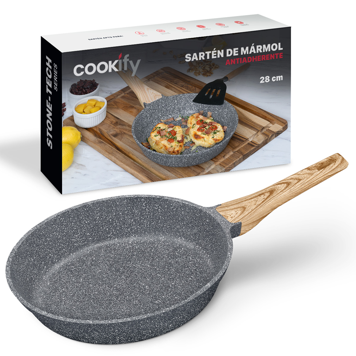 Foto 2 pulgar | Sartén Cookify De Mármol 28 Cm Gris, Antiadherente, Libre De Pfoa