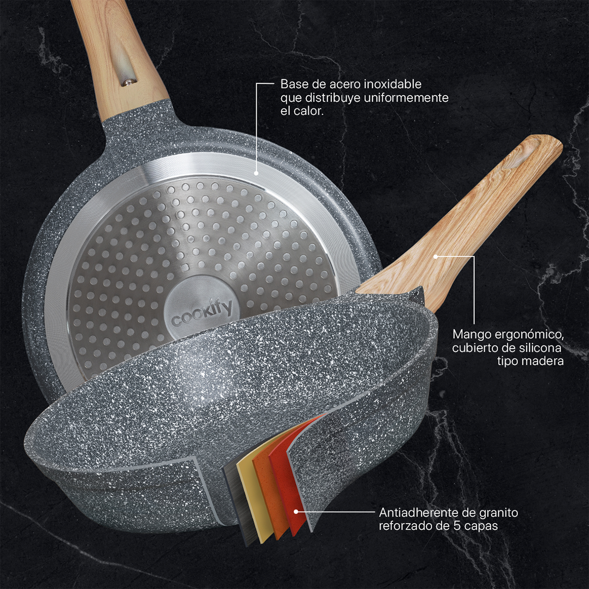 Foto 4 pulgar | Sartén Cookify De Mármol 28 Cm Gris, Antiadherente, Libre De Pfoa