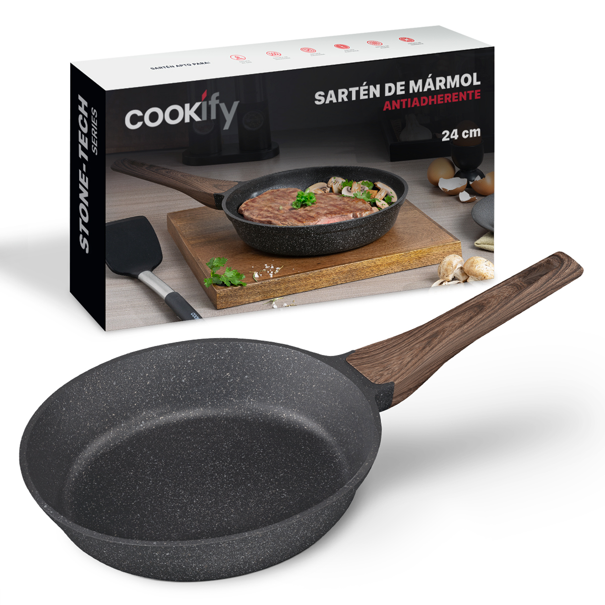 Foto 2 pulgar | Sartén Cookify De Mármol 24 Cm Negro, Antiadherente, Libre De Pfoa
