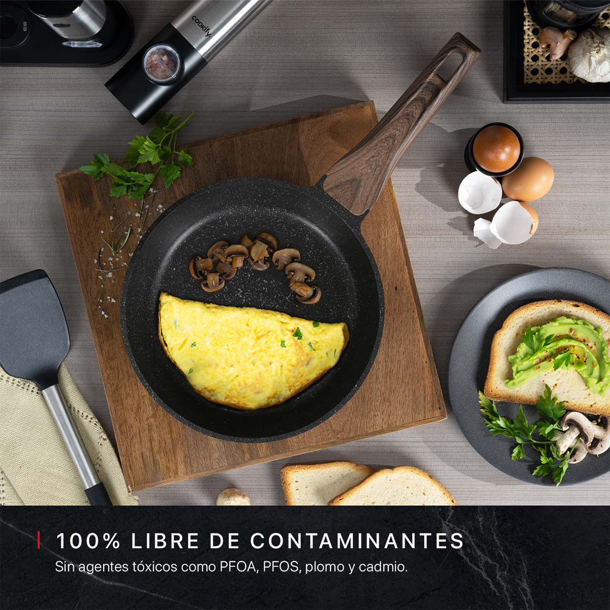 Foto 2 | Sartén Cookify De Mármol 24 Cm Negro, Antiadherente, Libre De Pfoa