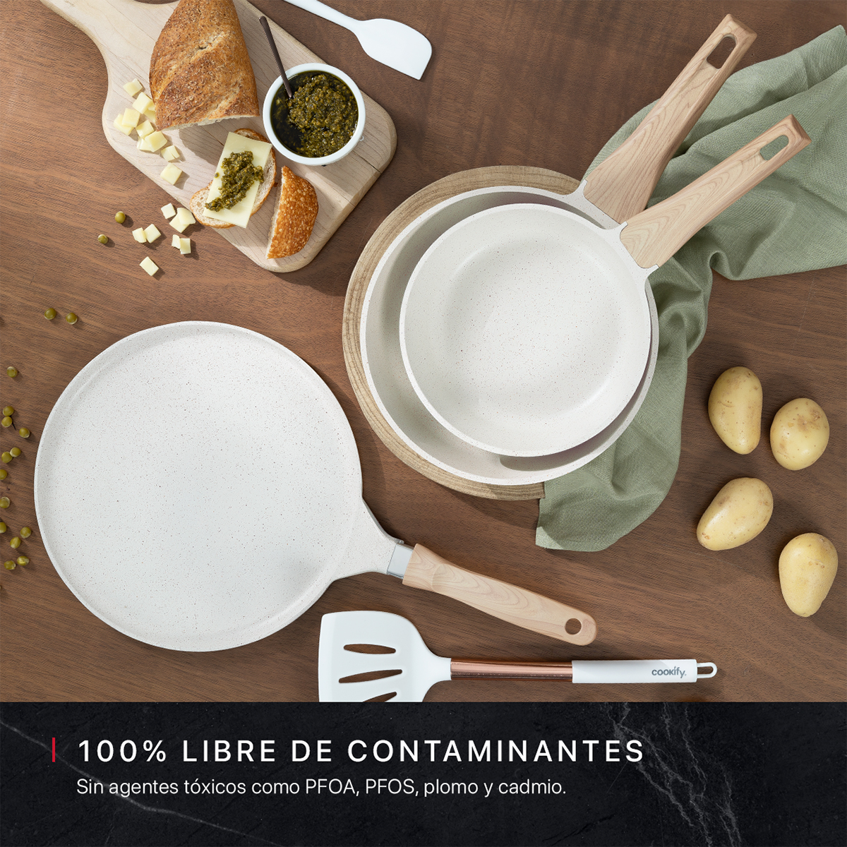 Foto 2 | Set de Sartenes y Crepera Cookify de Mármol 20/ 24/ 28 cm Beige Antiadherente Libre de PFOA