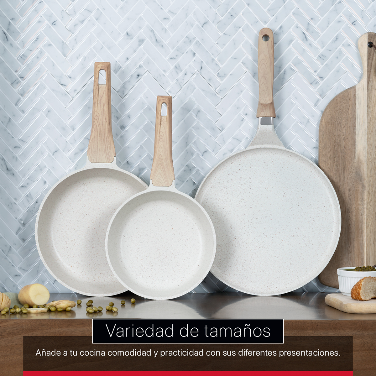 Foto 7 | Set de Sartenes y Crepera Cookify de Mármol 20/ 24/ 28 cm Beige Antiadherente Libre de PFOA