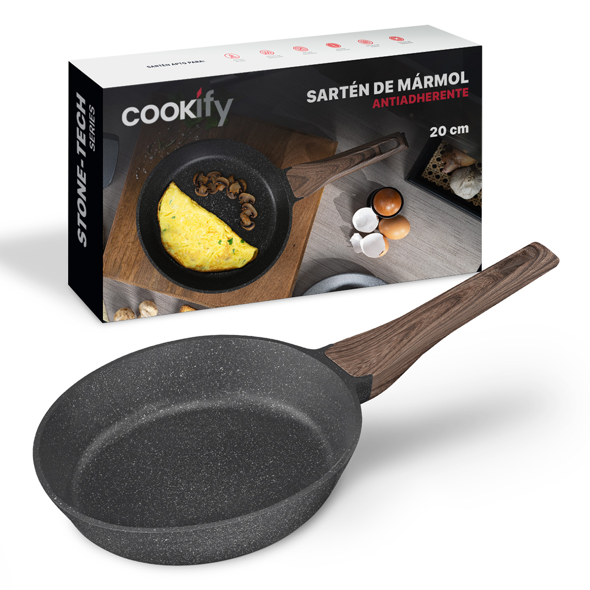 Foto 2 pulgar | Sartén Cookify De Mármol 20 Cm Negro, Antiadherente, Libre De Pfoa
