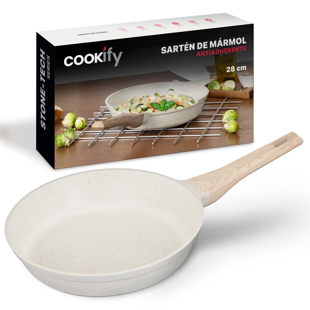 Foto 2 pulgar | Sartén Cookify De Mármol 28 Cm Beige, Antiadherente, Libre De Pfoa