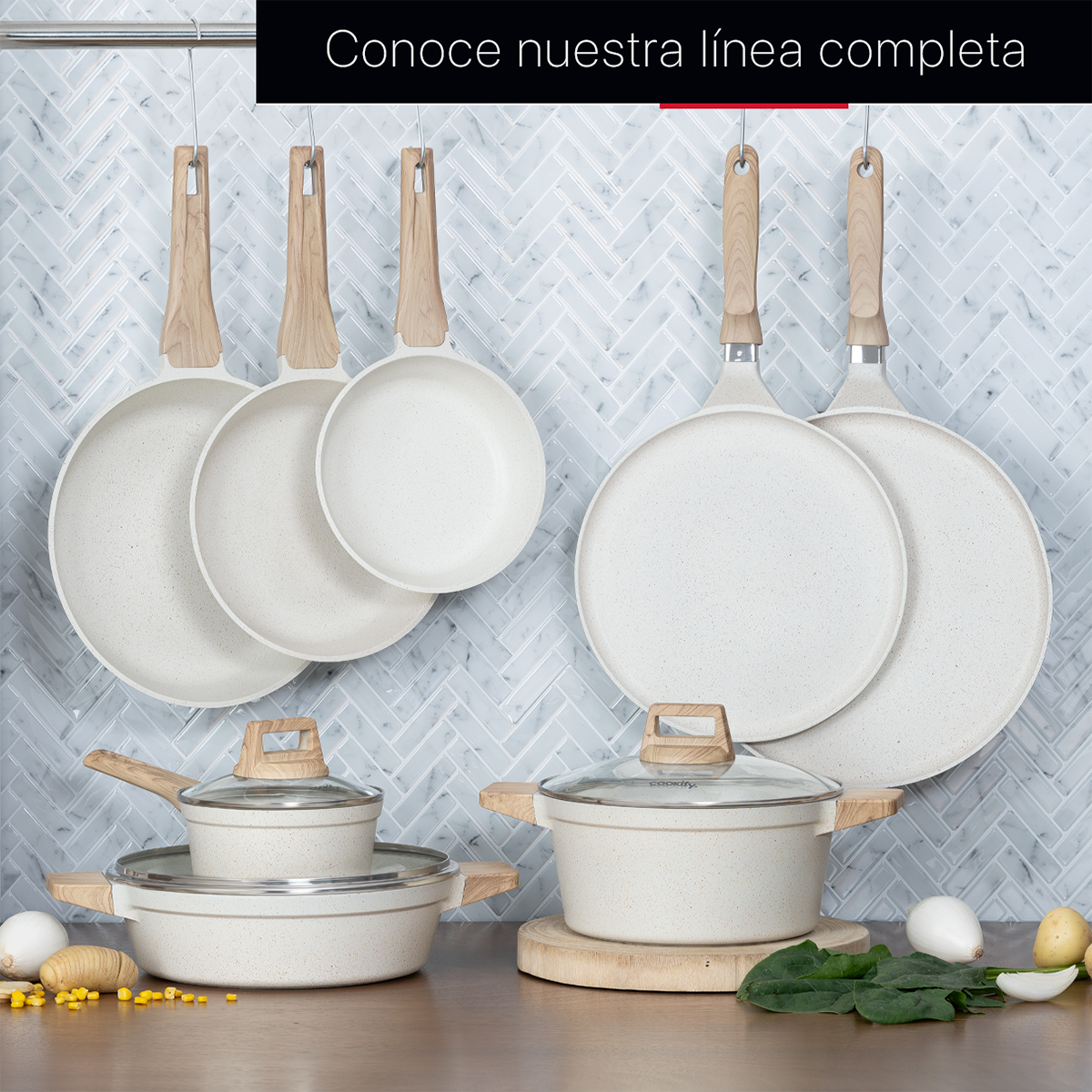 Foto 9 pulgar | Sartén Cookify De Mármol 28 Cm Beige, Antiadherente, Libre De Pfoa