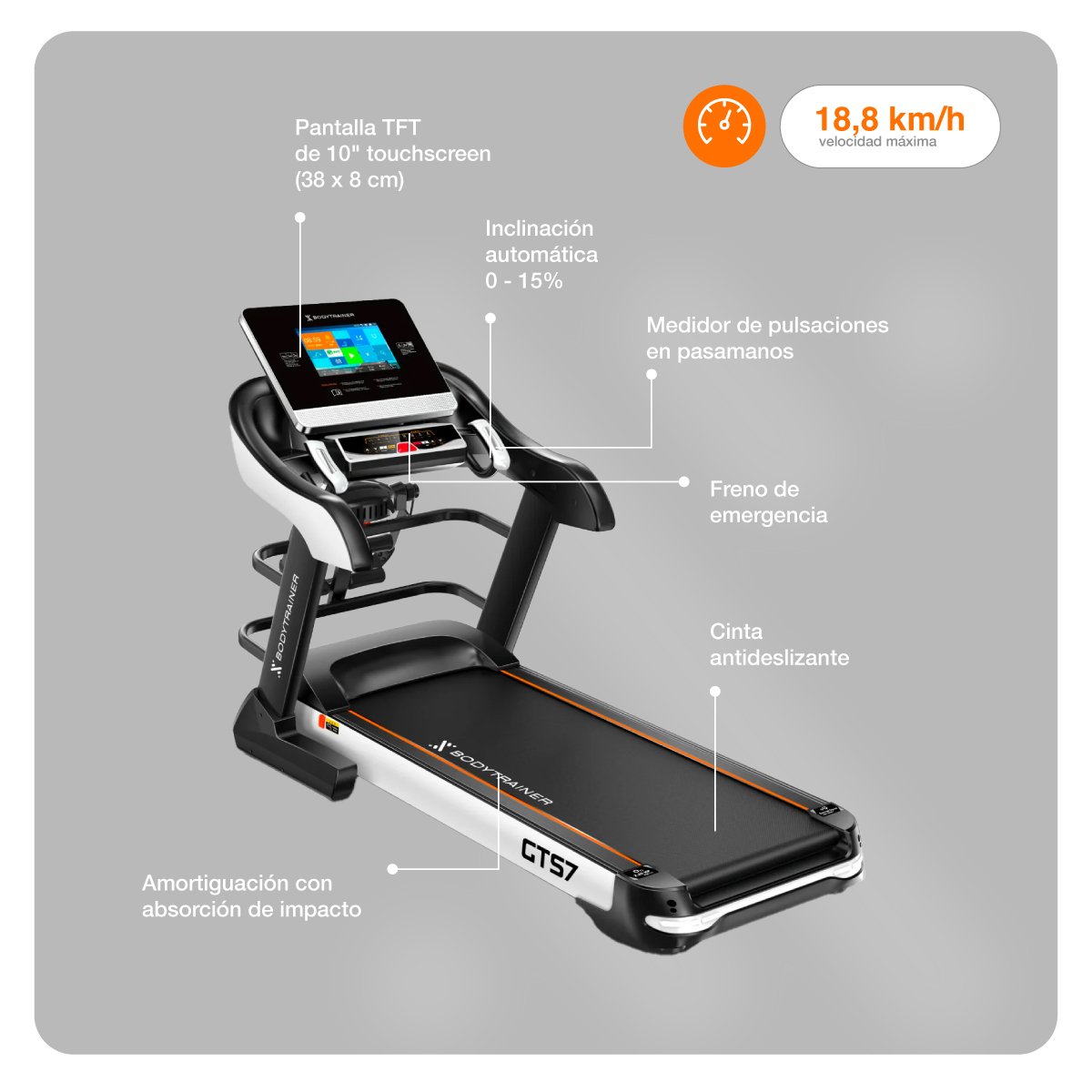 Foto 5 pulgar | Caminadora Eléctrica Plegable Bodytraine YP-GTS7 con Pantalla Táctil Wifi y Bluetooth