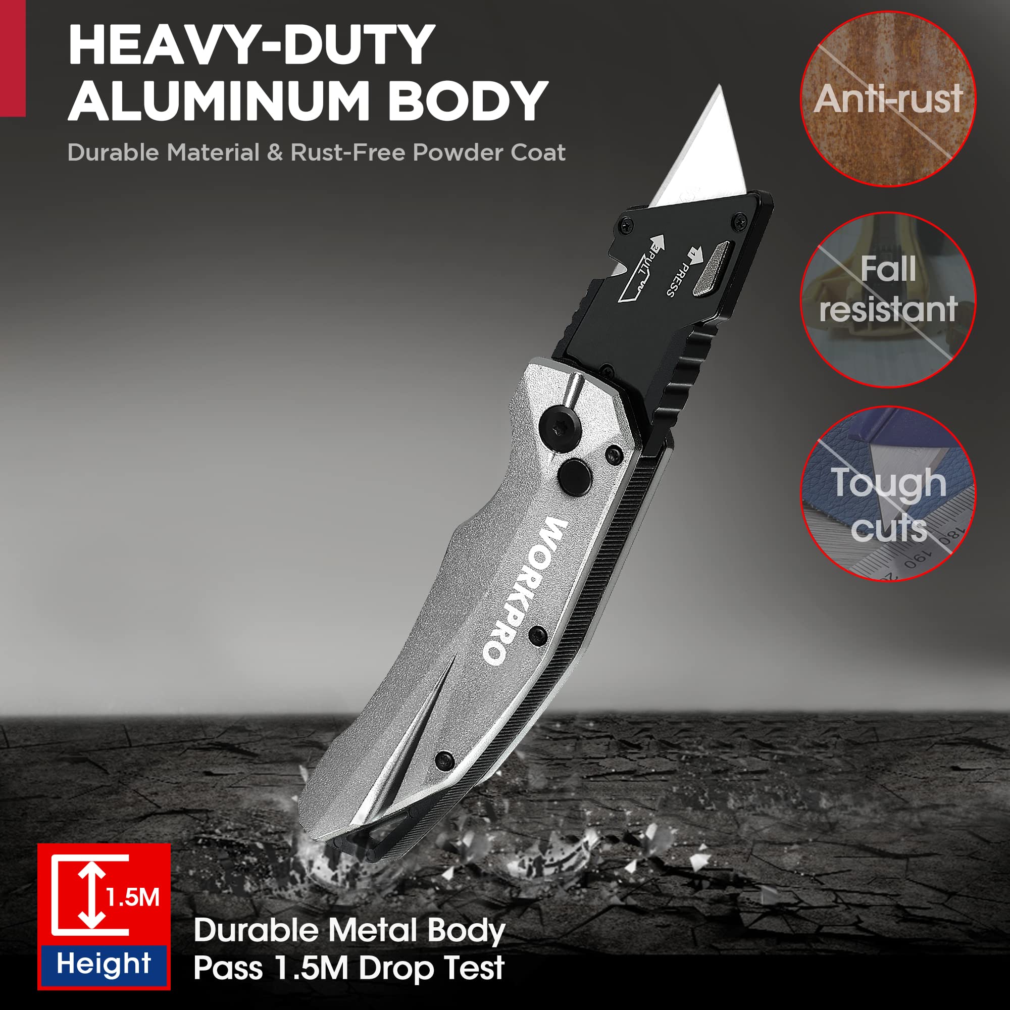 Foto 8 pulgar | Cuchillo Utilitario Plegable Workpro Heavy Duty Metal Con 10 Hojas - Venta Internacional.