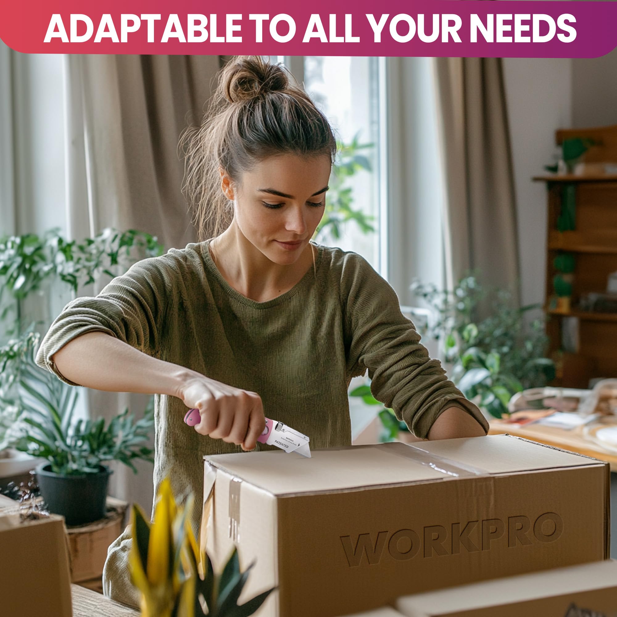 Foto 4 pulgar | Navaja Multiusos Plegable Workpro Con Cinta Rosa Con 15 Cuchillas - Venta Internacional.