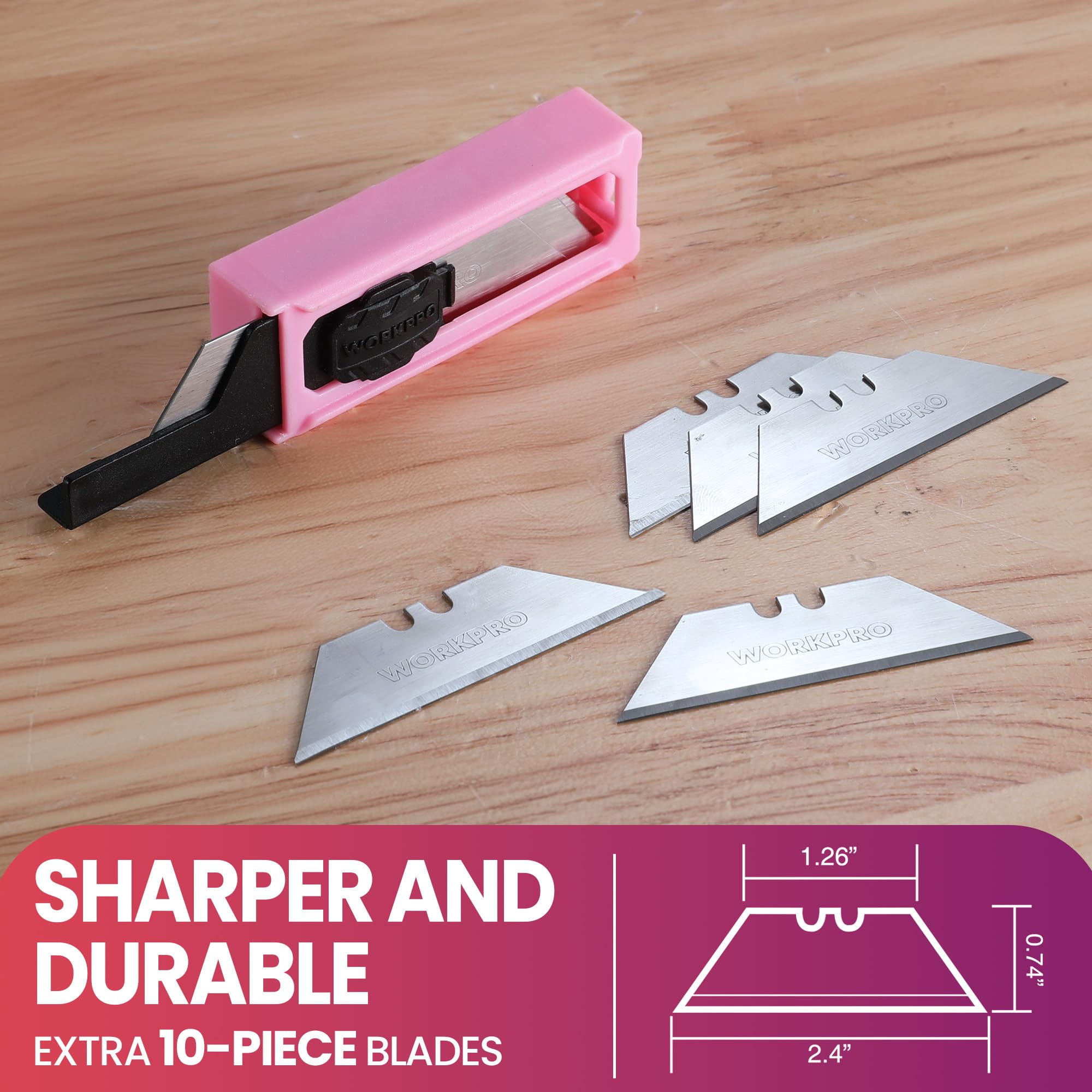 Foto 6 pulgar | Navaja Multiusos Plegable Workpro Con Cinta Rosa Con 15 Cuchillas - Venta Internacional.