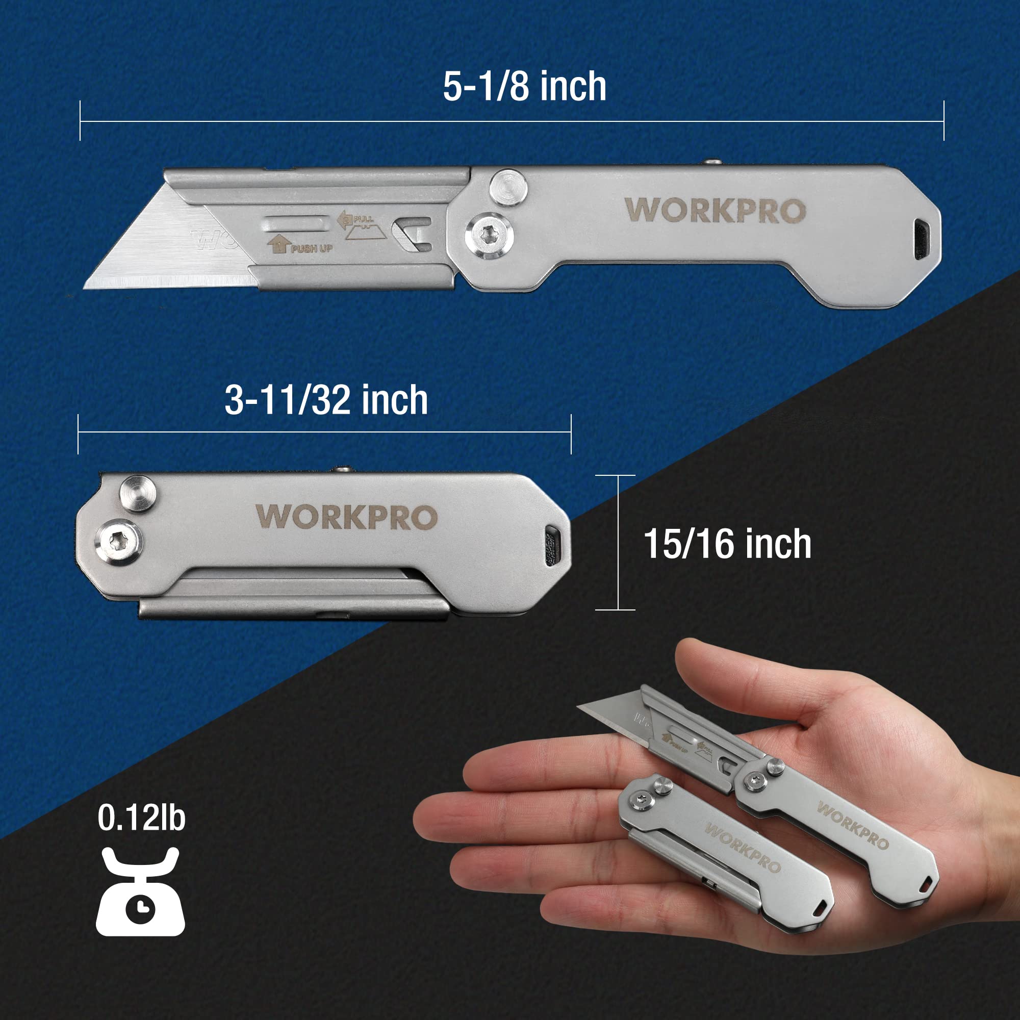 Foto 6 pulgar | Navaja Multiusos Plegable Workpro, Paquete De 3 Con Cuchillas De Cambio Rápido - Venta Internacional.