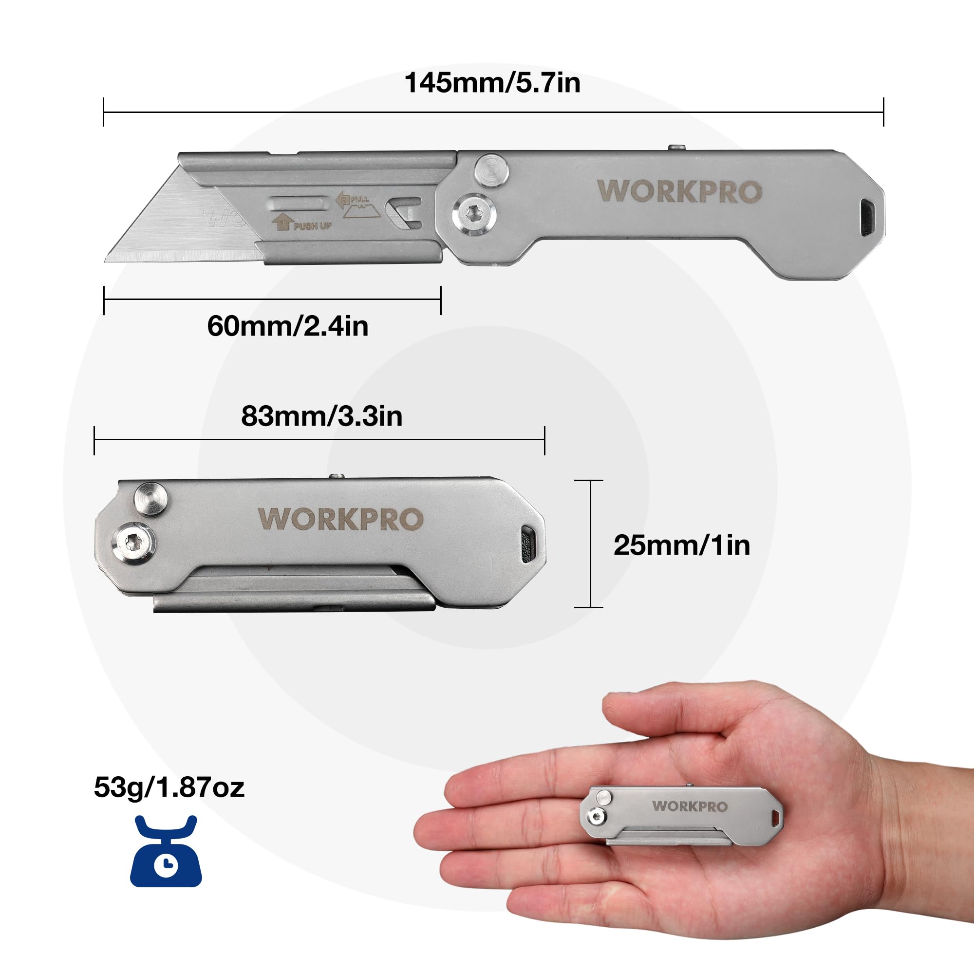 Foto 3 pulgar | Cuchillo Utilitario Plegable Workpro Mini Cortador De Cajas Con 10 Cuchillas - Venta Internacional.