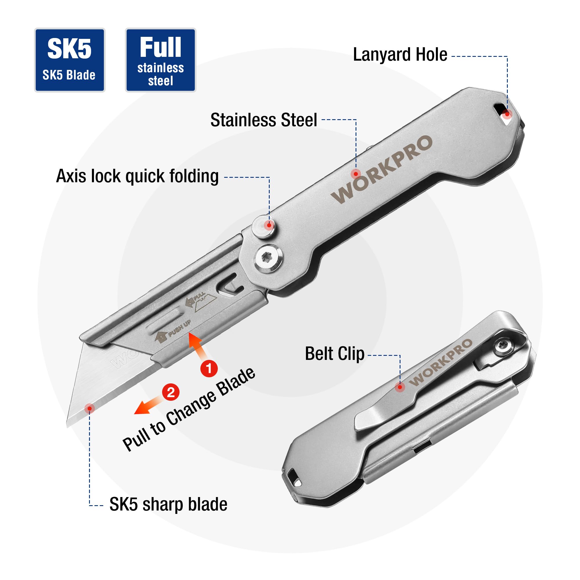 Foto 4 pulgar | Cuchillo Utilitario Plegable Workpro Mini Cortador De Cajas Con 10 Cuchillas - Venta Internacional.