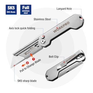 Foto 3 | Cuchillo Utilitario Plegable Workpro Mini Cortador De Cajas Con 10 Cuchillas - Venta Internacional.