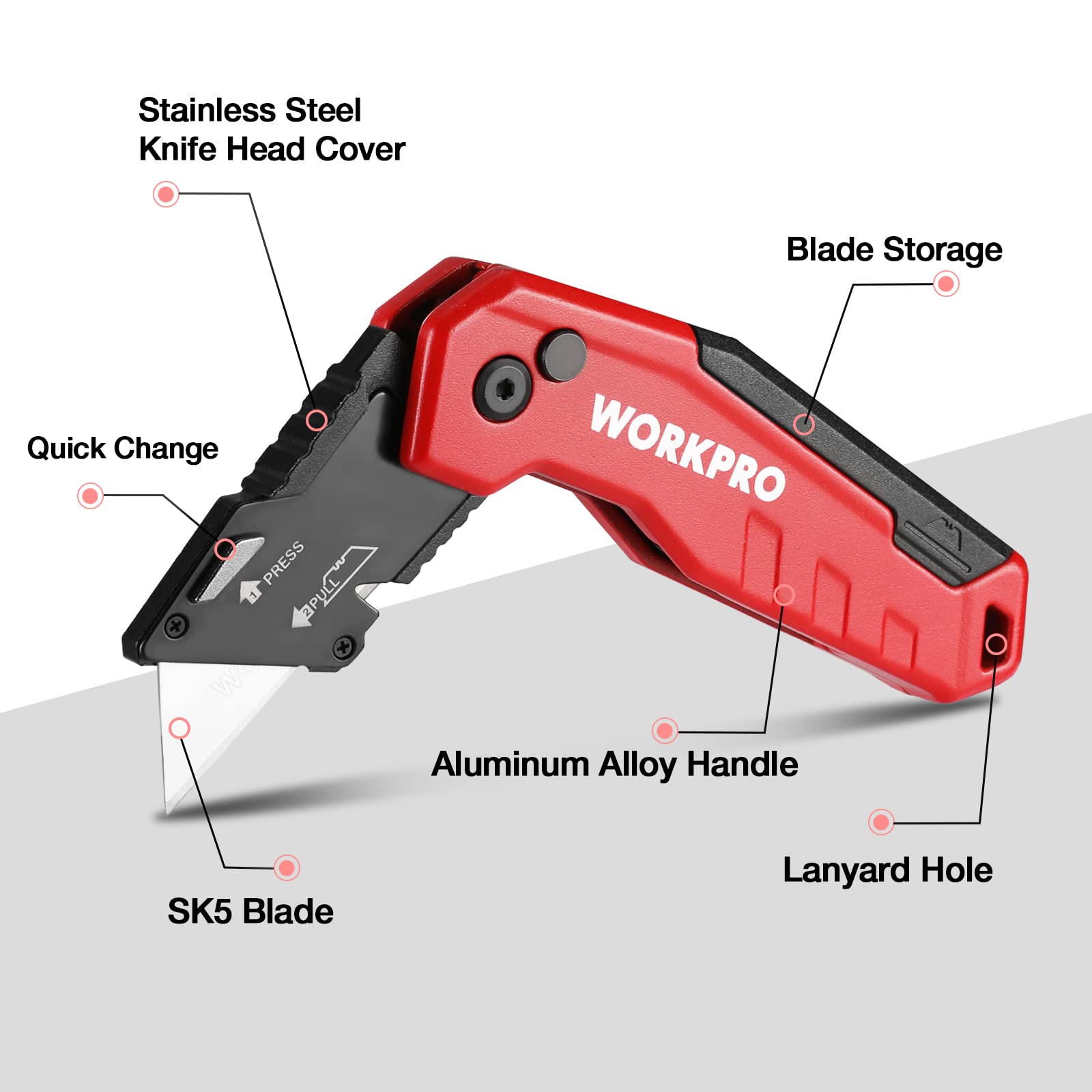 Foto 4 pulgar | Navaja Multiusos Plegable Workpro Quick Change Con Almacenamiento De Cuchillas - Venta Internacional.