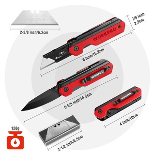 Foto 2 | Cuchillo Plegable/navaja Multiusos Workpro 2 En 1 Con 10 Hojas, Color Rojo - Venta Internacional.