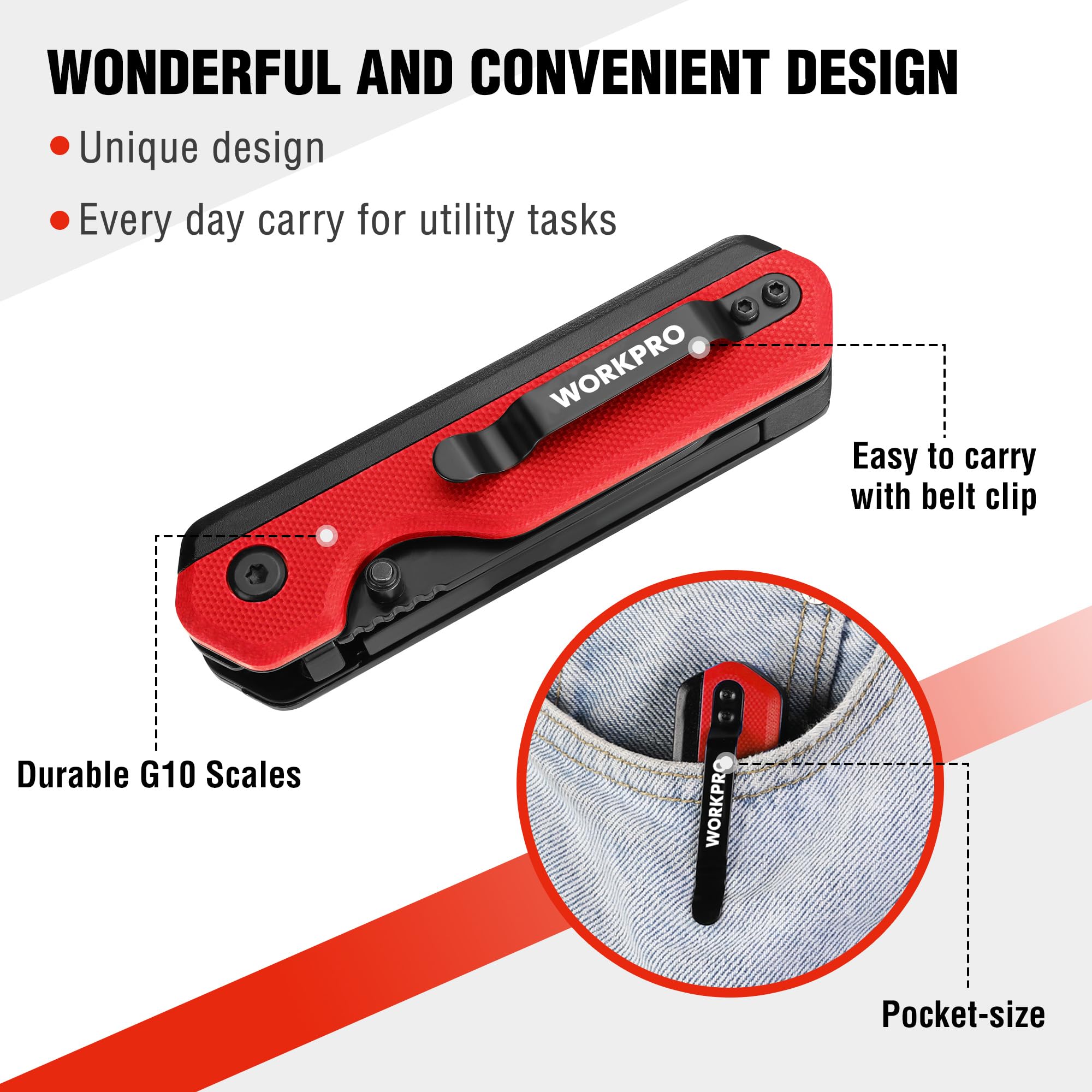 Foto 4 | Cuchillo Plegable/navaja Multiusos Workpro 2 En 1 Con 10 Hojas, Color Rojo - Venta Internacional.