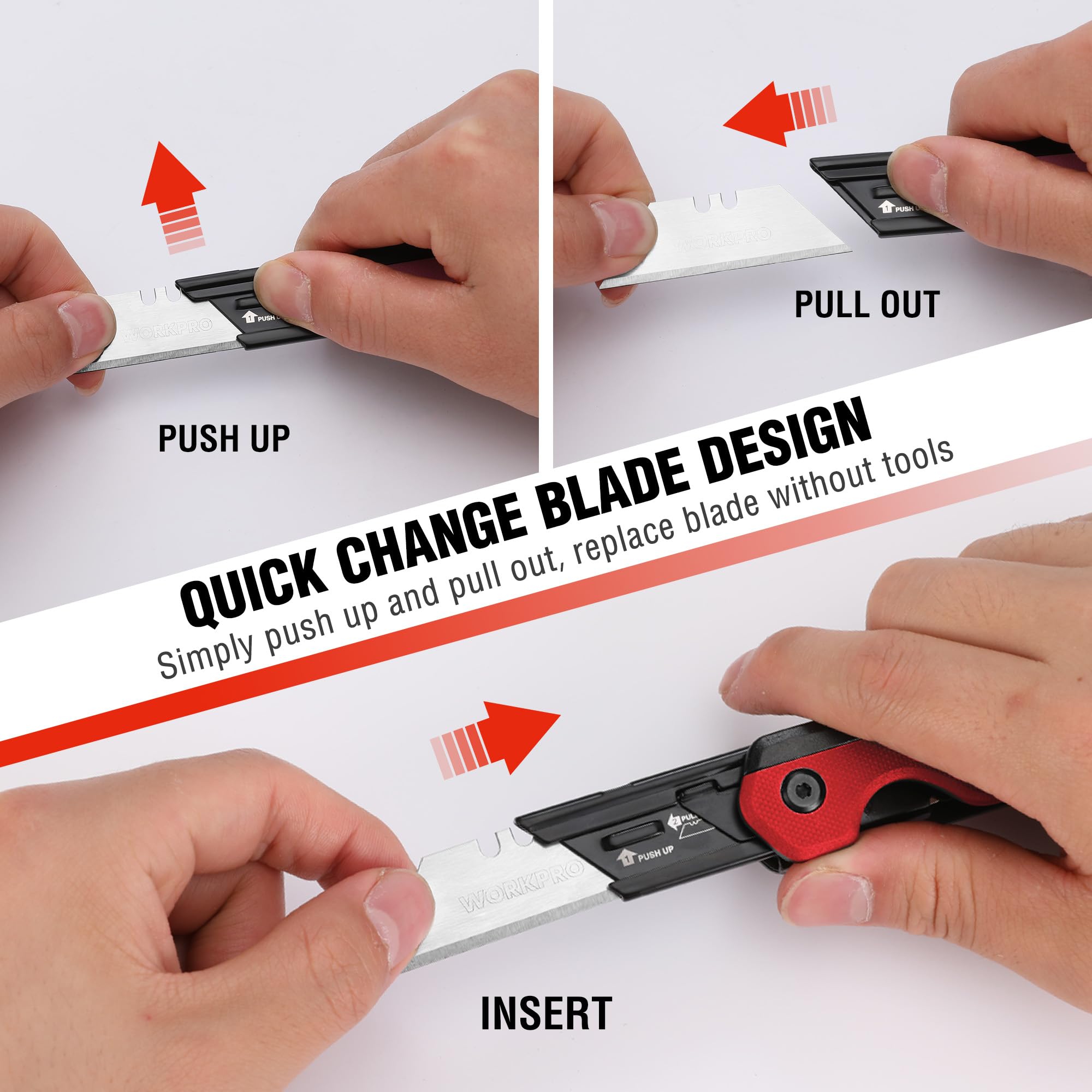 Foto 7 pulgar | Cuchillo Plegable/navaja Multiusos Workpro 2 En 1 Con 10 Hojas, Color Rojo - Venta Internacional.