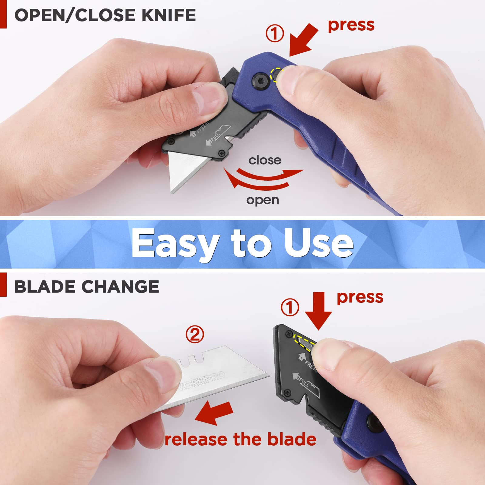 Foto 5 pulgar | Navaja Multiusos Plegable Workpro Quick Change Con Almacenamiento De Cuchillas - Venta Internacional.