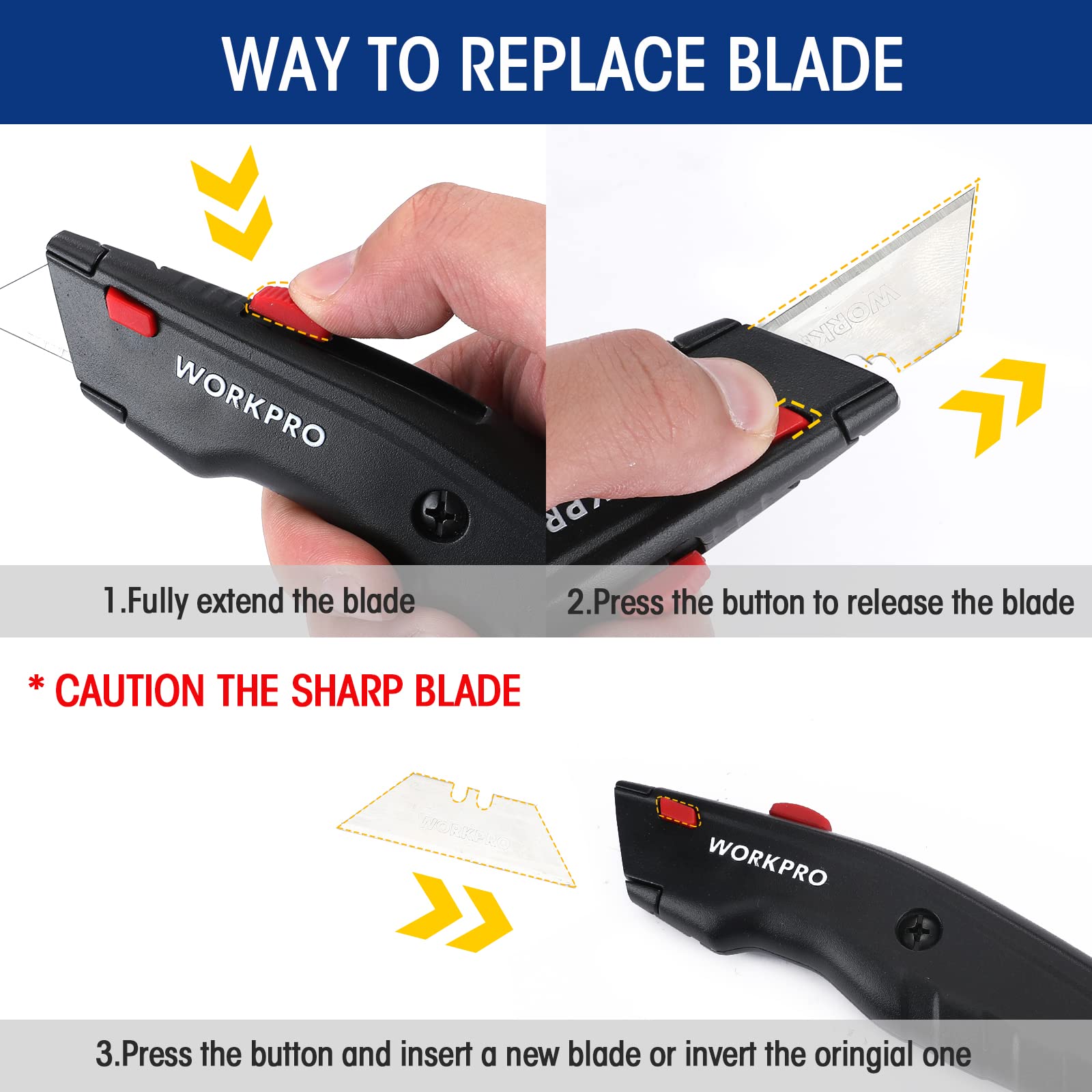 Foto 6 | Cuchillo Utilitario Workpro De Primera Calidad, Retráctil, Totalmente Metálico, Resistente, Navaja D - Venta Intern