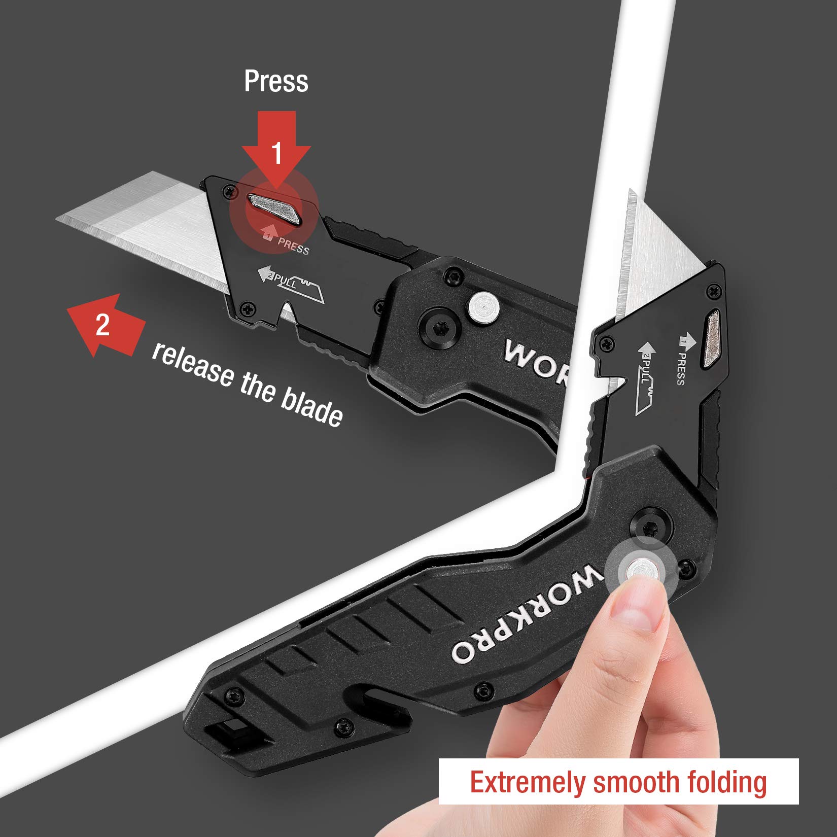 Foto 3 pulgar | Cuchillo Utilitario Plegable Workpro, Hoja De Cambio Rápido Con 10 Hojas - Venta Internacional.