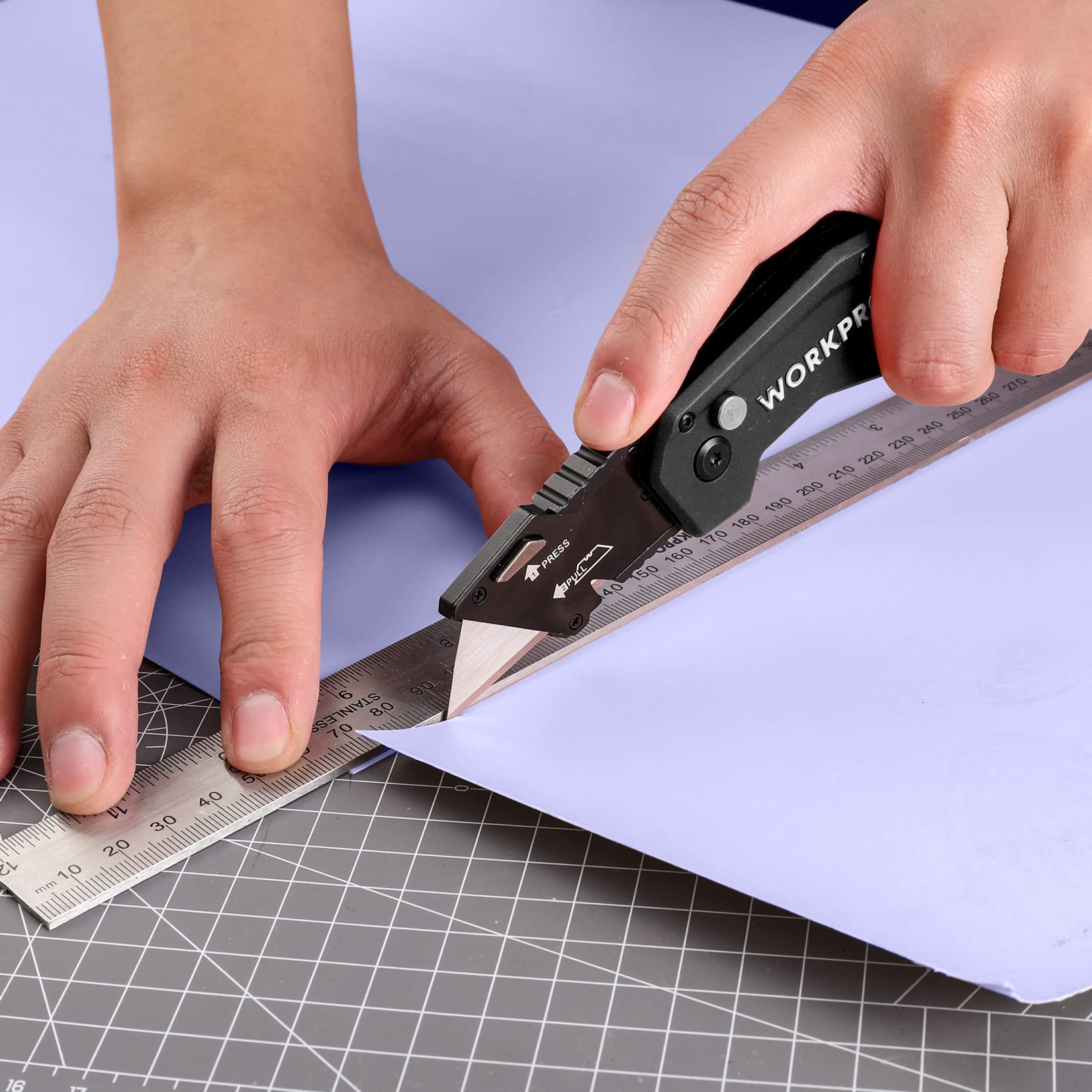 Foto 7 pulgar | Cuchillo Utilitario Plegable Workpro, Hoja De Cambio Rápido Con 10 Hojas - Venta Internacional.
