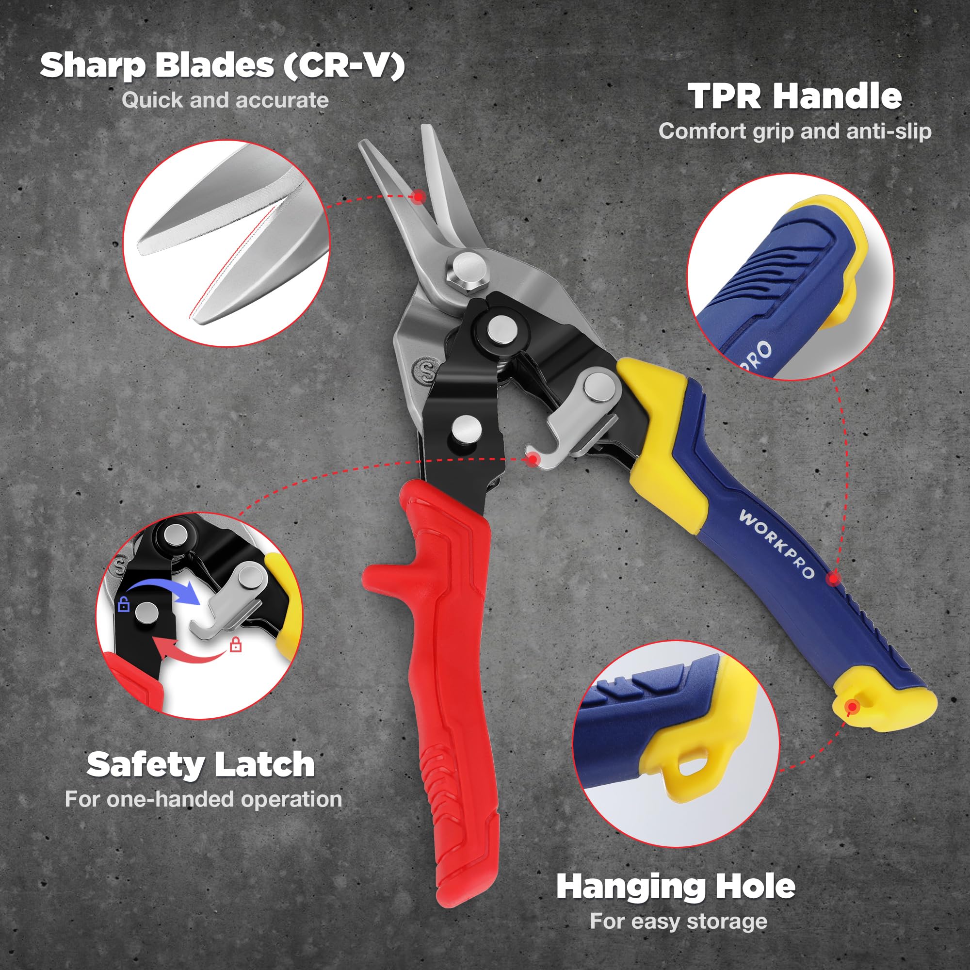 Foto 4 pulgar | Juego De Tijeras De Hojalata Para Aviones Workpro, 3 Piezas, 20 Cm - Venta Internacional.