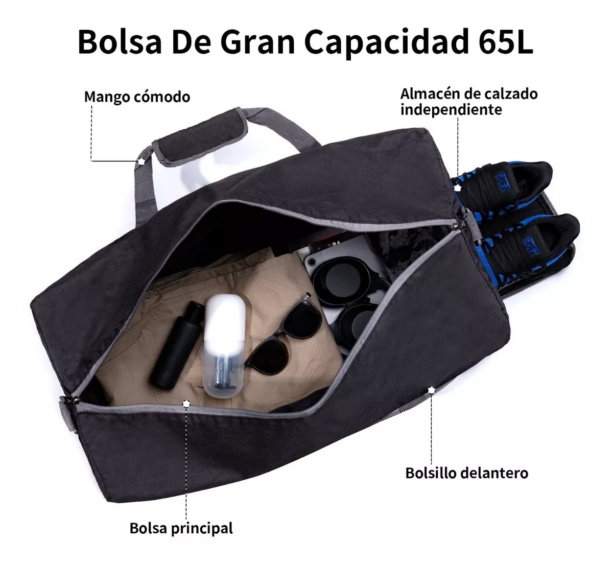 Foto 6 pulgar | Maleta Deportivo Belug de Viaje Plegable Portátil Retráctil 65 Litros color Negro