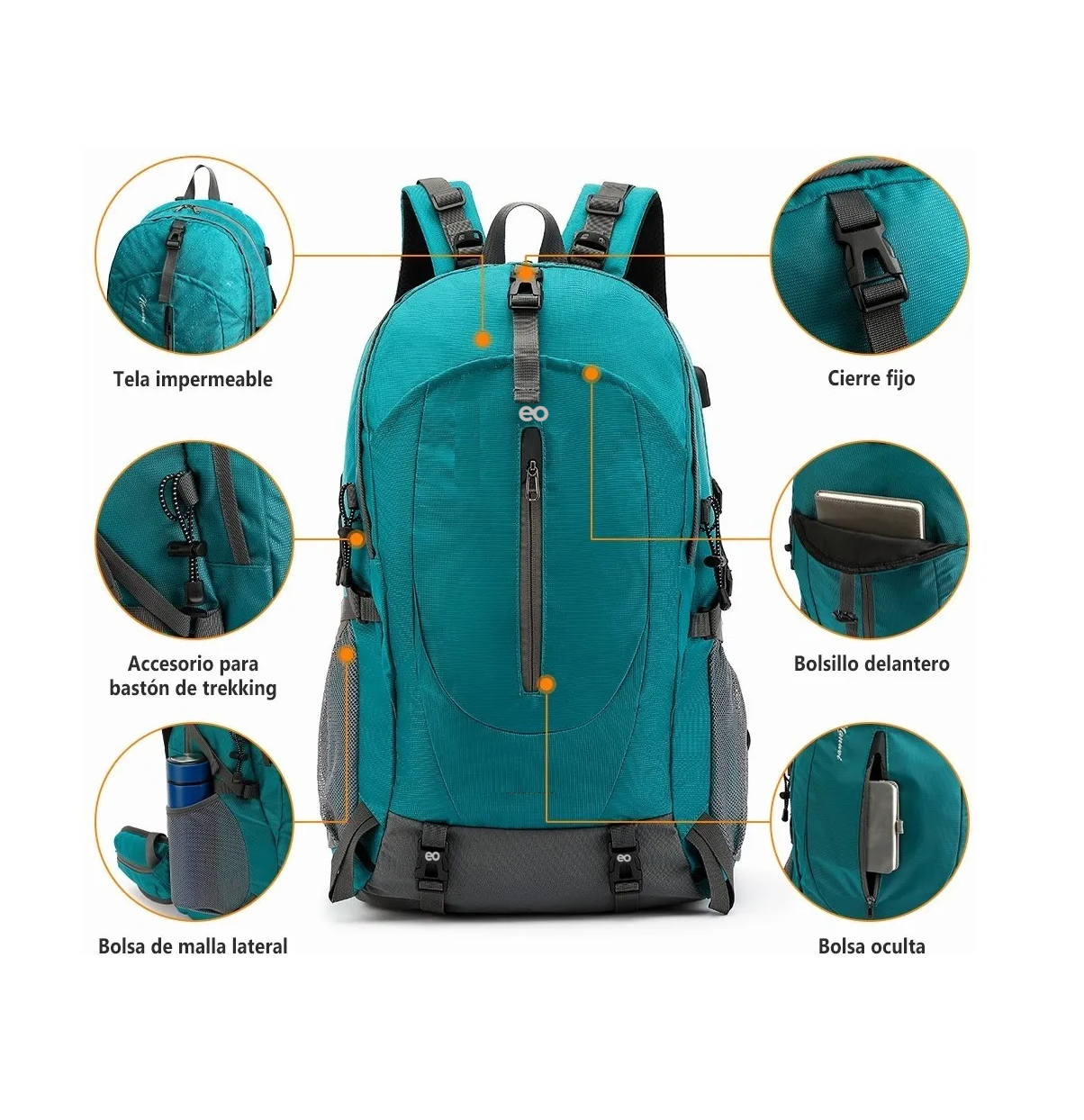 Foto 2 | Mochila Impermeable Para Senderismo Eo Safe Imports Esi-506-1 Verdeturquesa