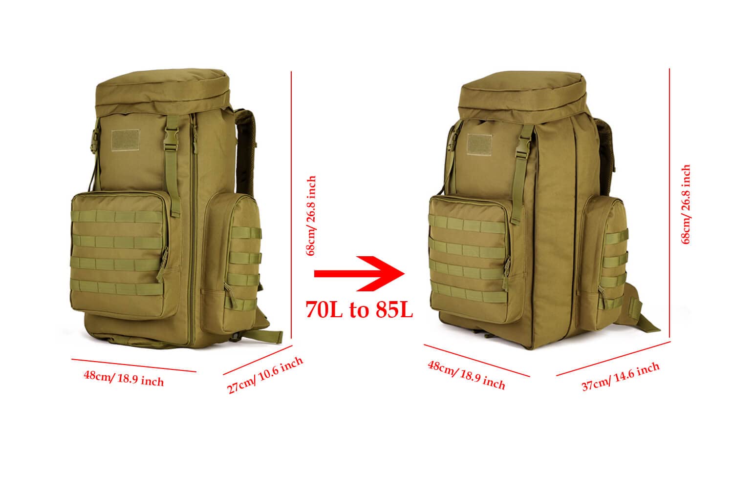 Foto 4 pulgar | Mochila Vanbasic Hiking 70l/85l Tactical Molle Military - Venta Internacional.