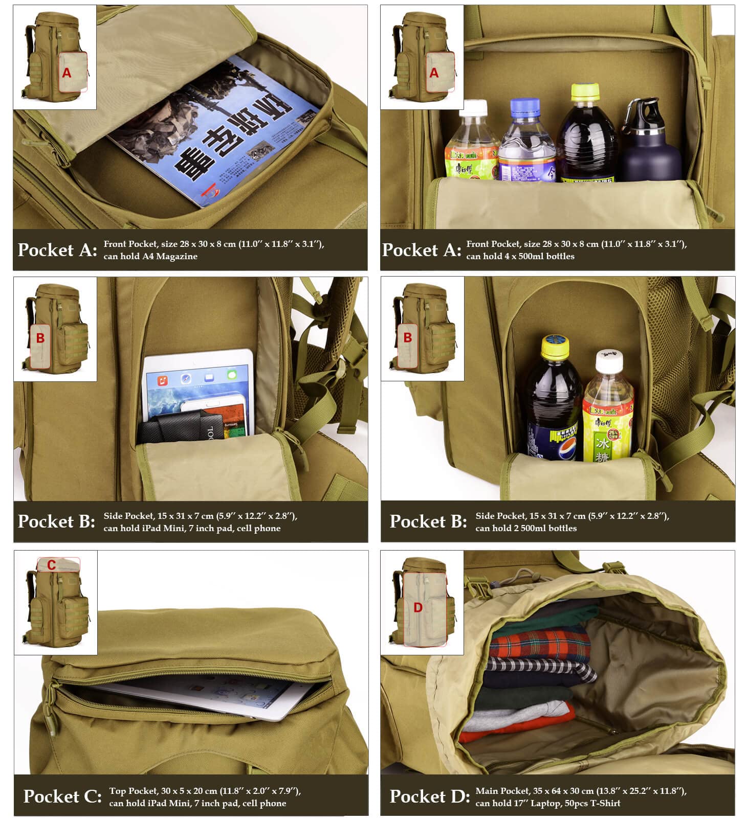 Foto 6 pulgar | Mochila Vanbasic Hiking 70l/85l Tactical Molle Military - Venta Internacional.