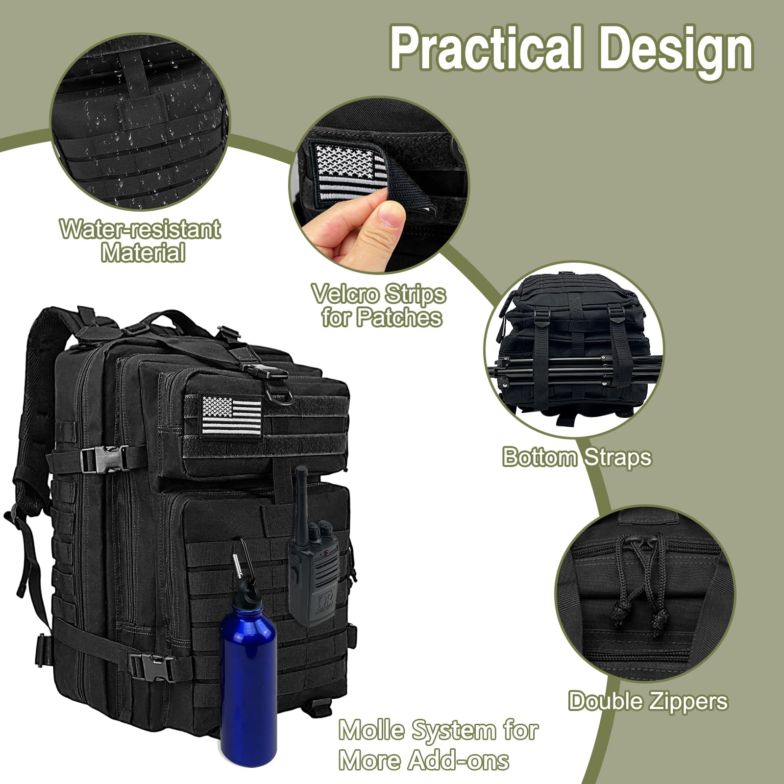 Foto 3 | Mochila Táctica Wolt 45l Military Molle Para Hombre Negra - Venta Internacional.