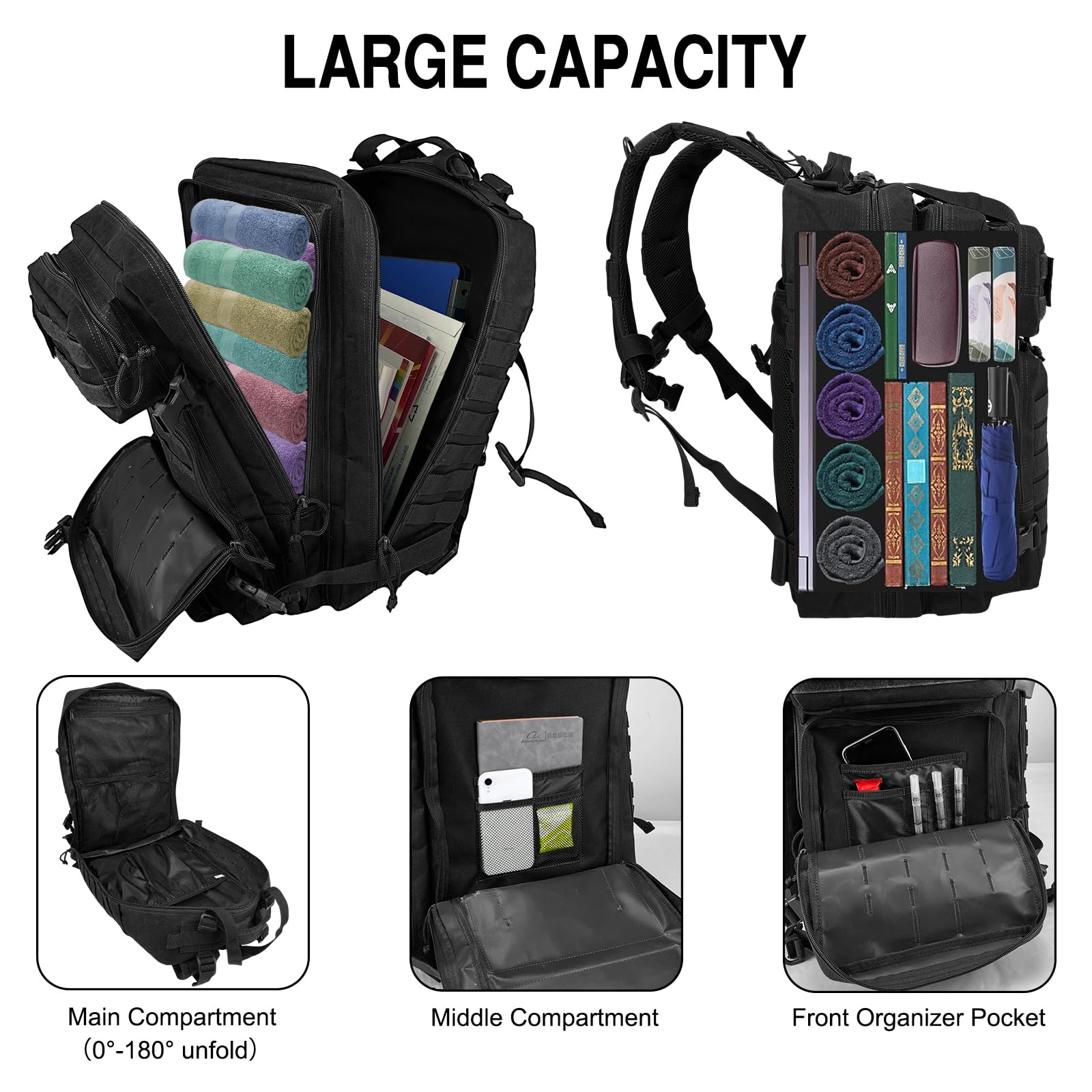 Foto 5 pulgar | Mochila Táctica Wolt 45l Military Molle Para Hombre Negra - Venta Internacional.