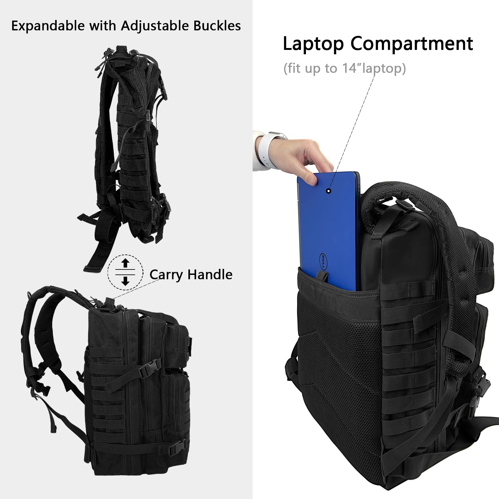 Foto 6 pulgar | Mochila Táctica Wolt 45l Military Molle Para Hombre Negra - Venta Internacional.