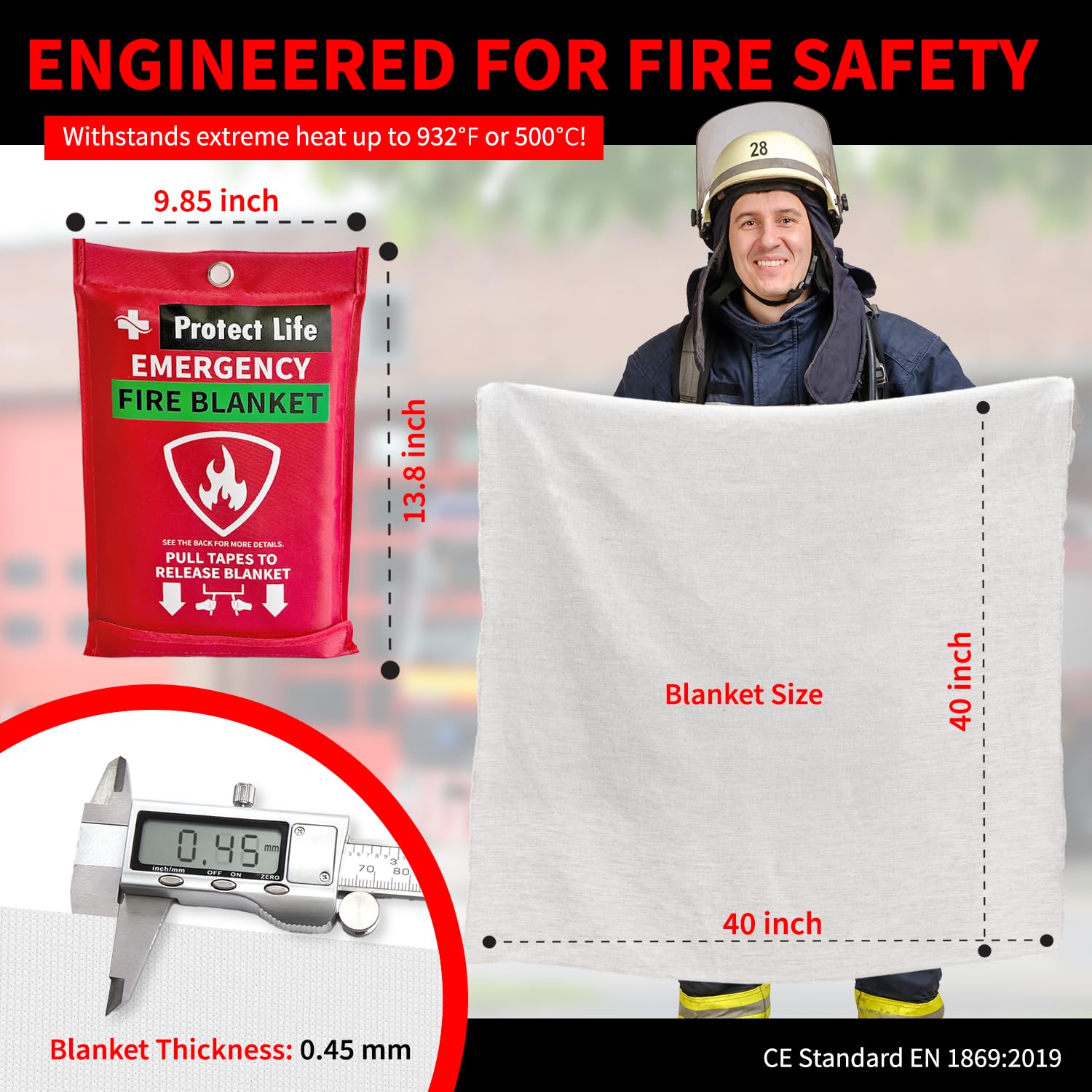Foto 5 pulgar | Manta Ignífuga Protect Life Emergency De Fibra De Vidrio De 40 X 40 Cm (paquete De 4) - Venta Internacional.