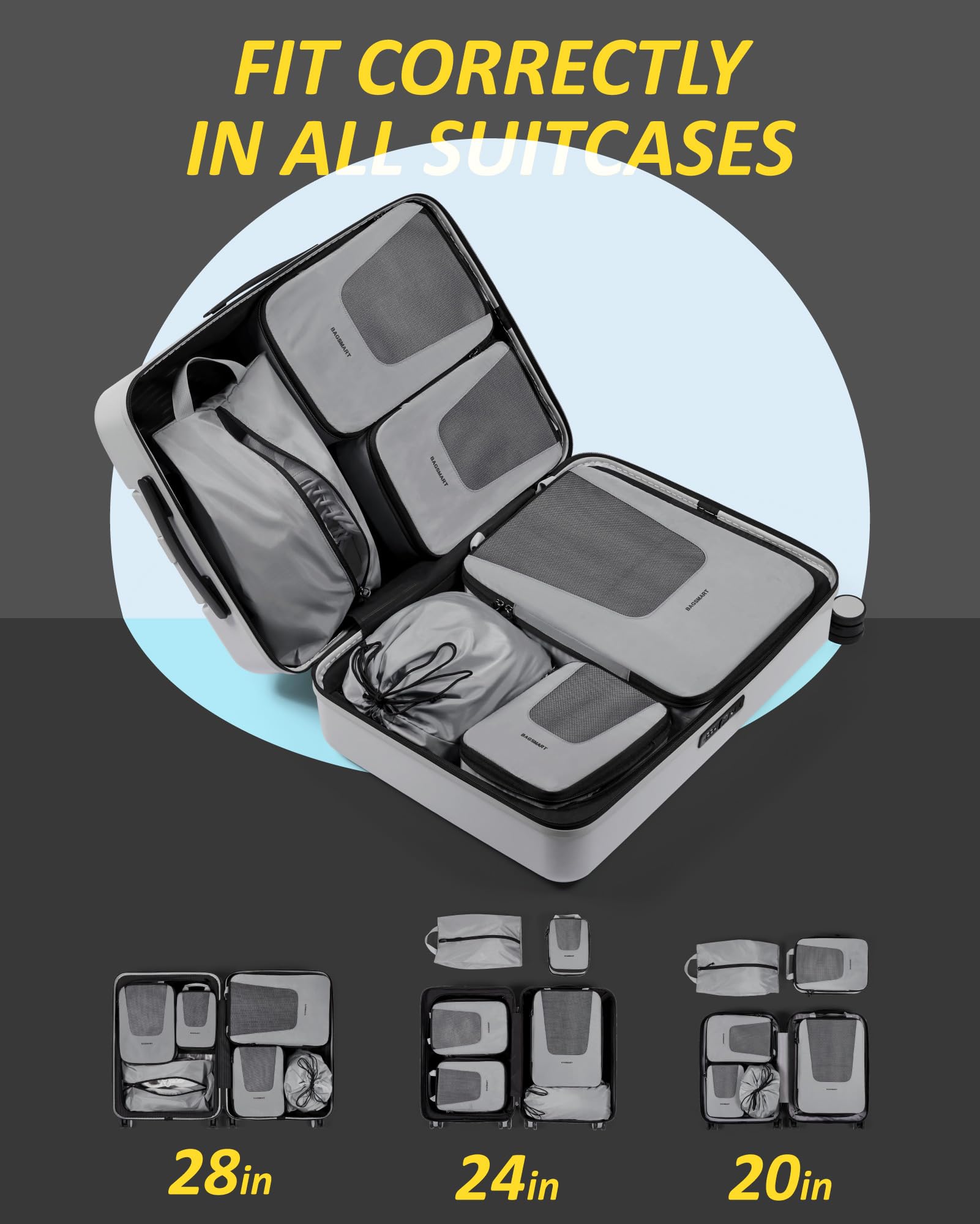 Foto 4 pulgar | Juego De 6 Cubos De Embalaje De Compresión Bagsmart Para Viajes, Color Gris - Venta Internacional.