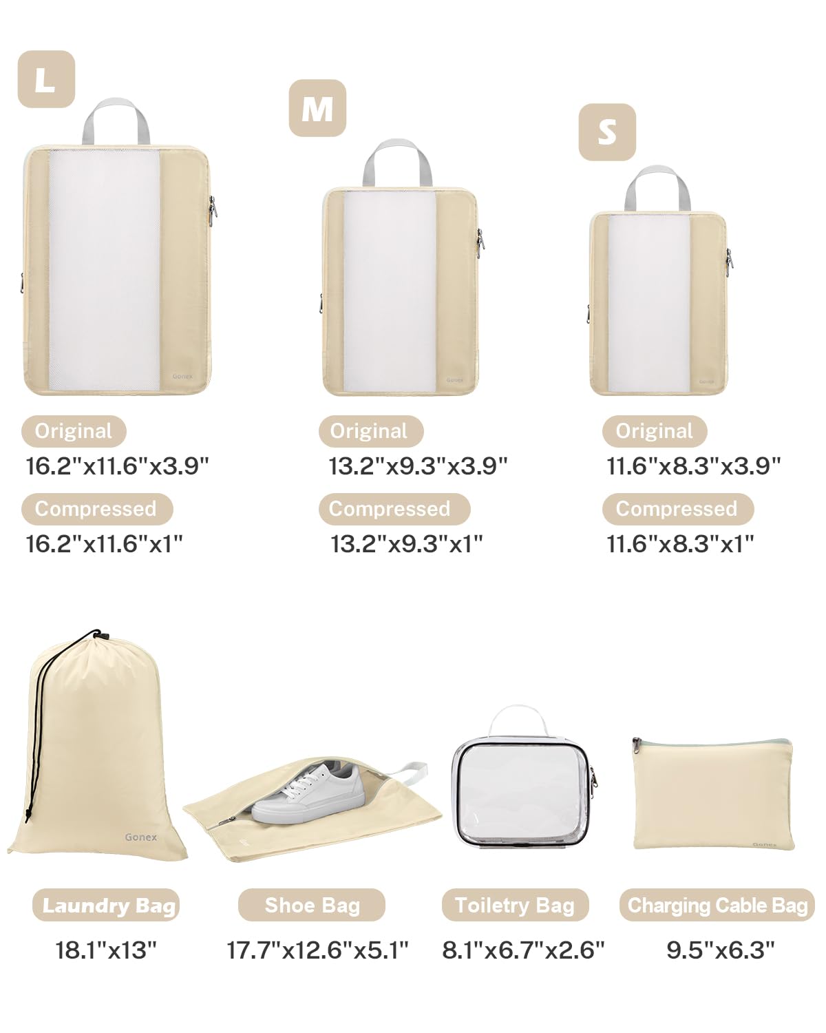 Foto 4 pulgar | Juego De Cubos De Compresión Gonex 8 Para Viajes, Color Beige - Venta Internacional.