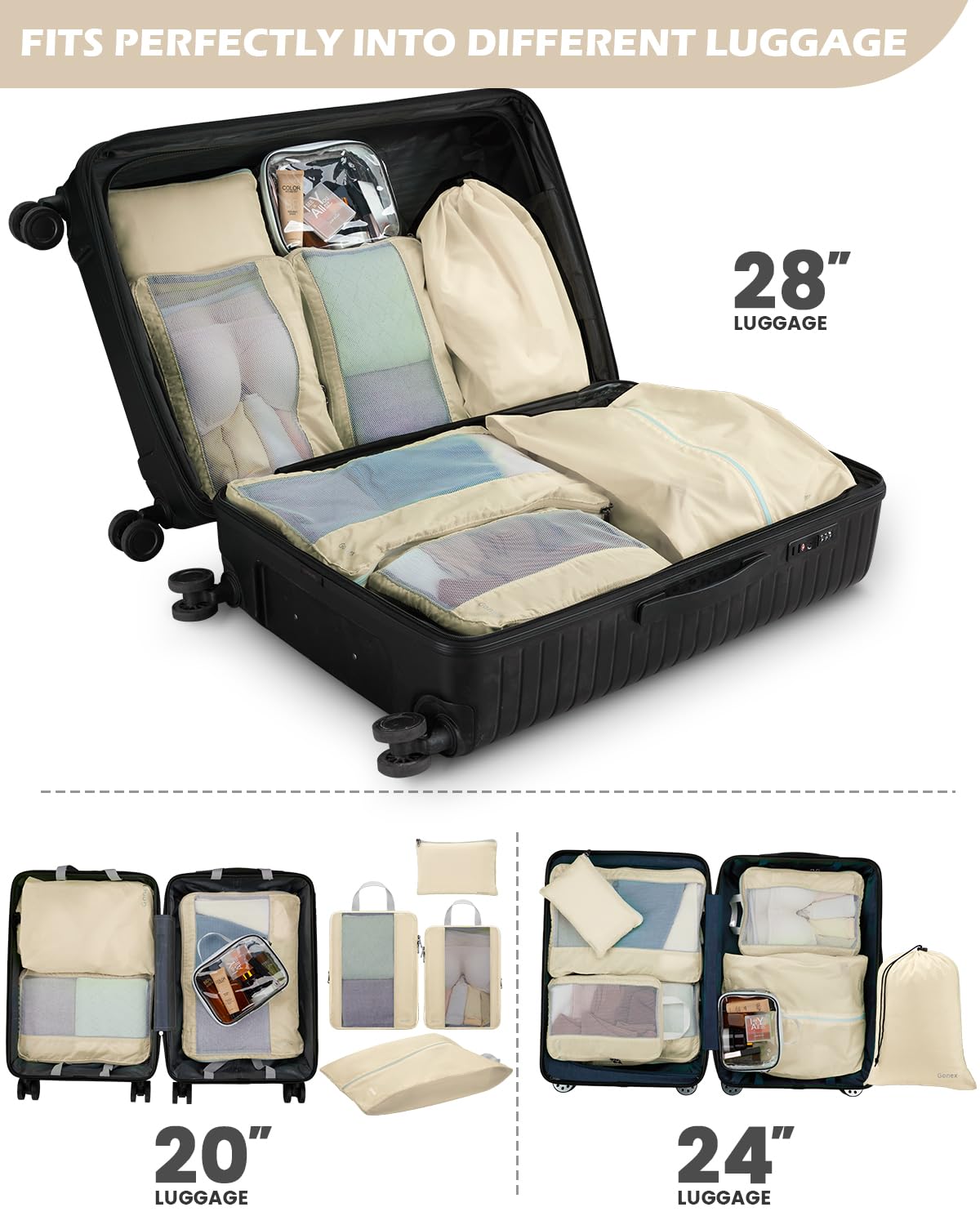 Foto 8 pulgar | Juego De Cubos De Compresión Gonex 8 Para Viajes, Color Beige - Venta Internacional.