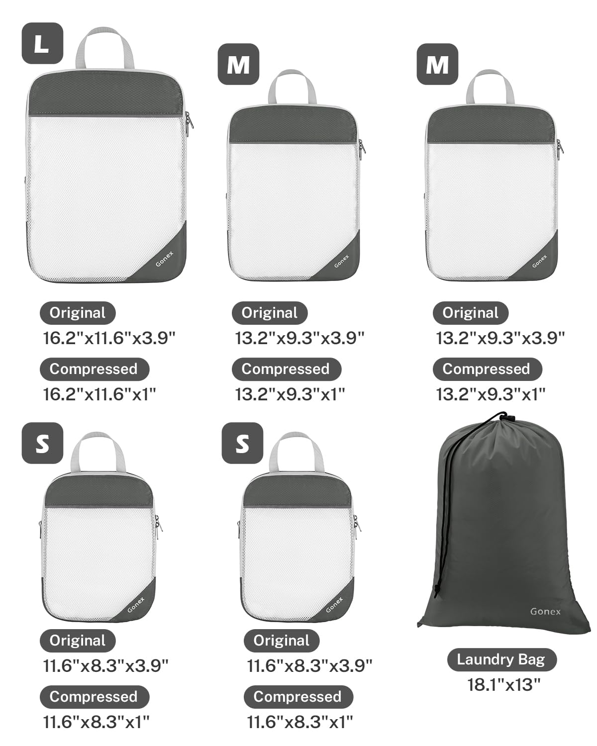 Foto 4 pulgar | Cubos De Compresión Gonex 1l+2m+2s Con Bolsa De Lavandería Gris - Venta Internacional.