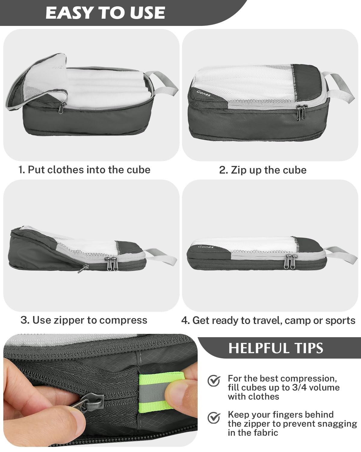 Foto 5 pulgar | Cubos De Compresión Gonex 1l+2m+2s Con Bolsa De Lavandería Gris - Venta Internacional.