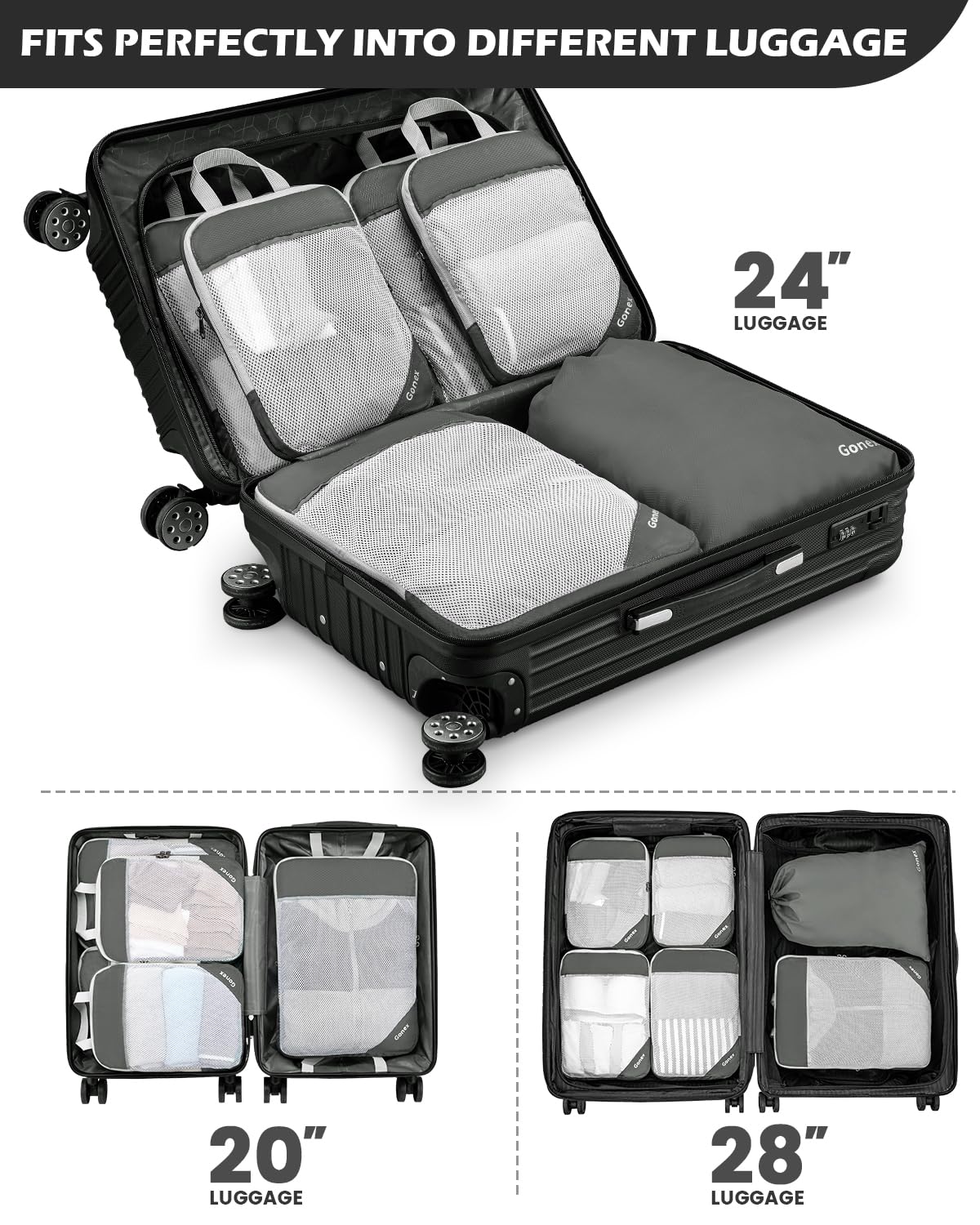 Foto 8 pulgar | Cubos De Compresión Gonex 1l+2m+2s Con Bolsa De Lavandería Gris - Venta Internacional.