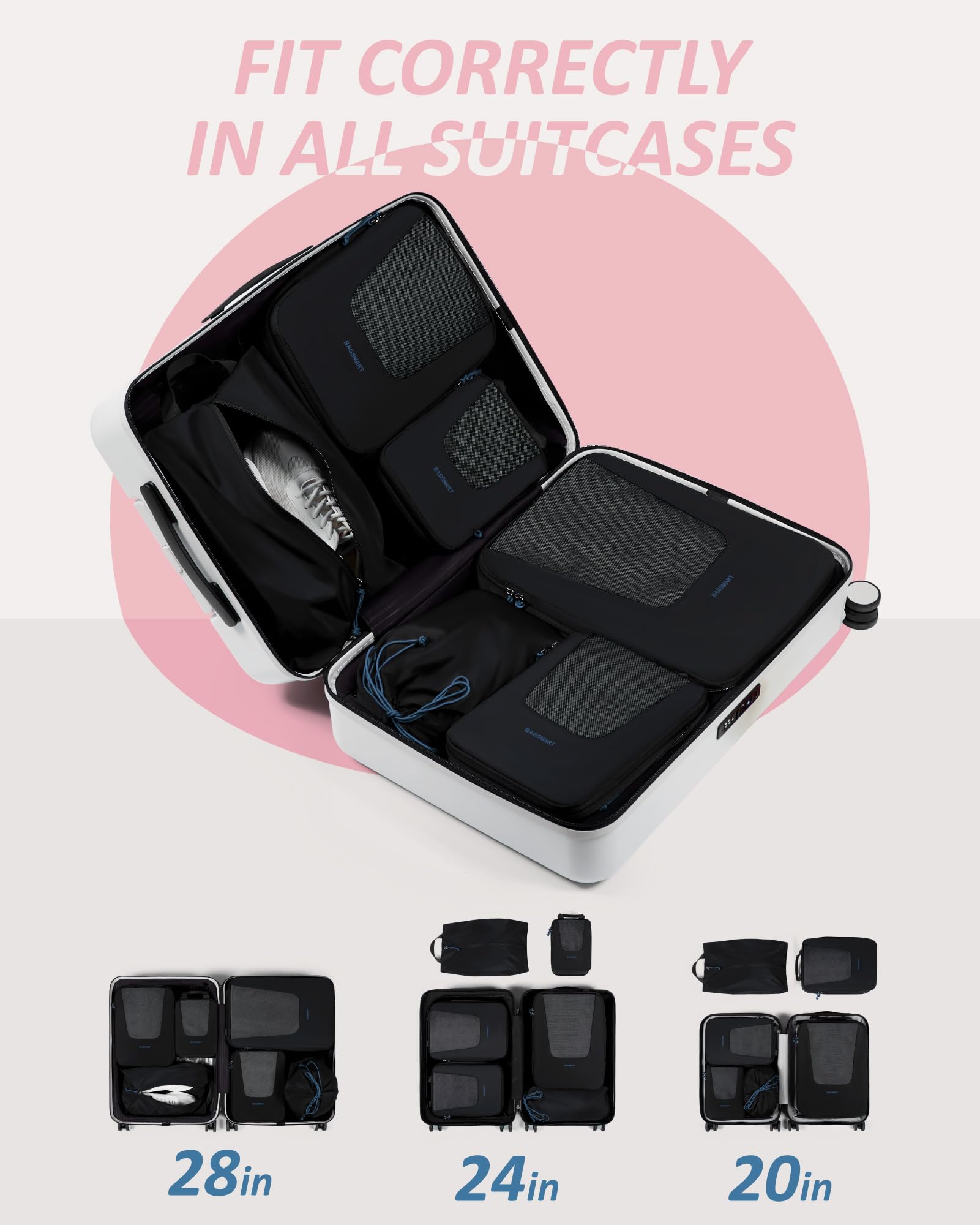 Foto 3 | Juego De 6 Cubos De Embalaje De Compresión Bagsmart Para Viajes, Negros - Venta Internacional.
