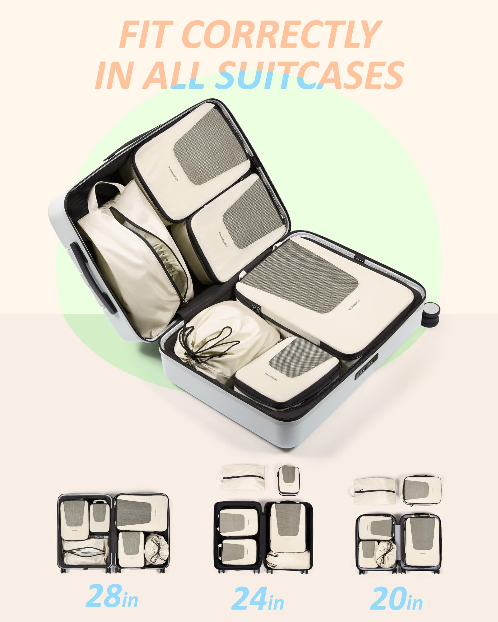 Foto 4 pulgar | Juego De 6 Cubos De Embalaje De Compresión Bagsmart Para Viajes, Color Beige - Venta Internacional.