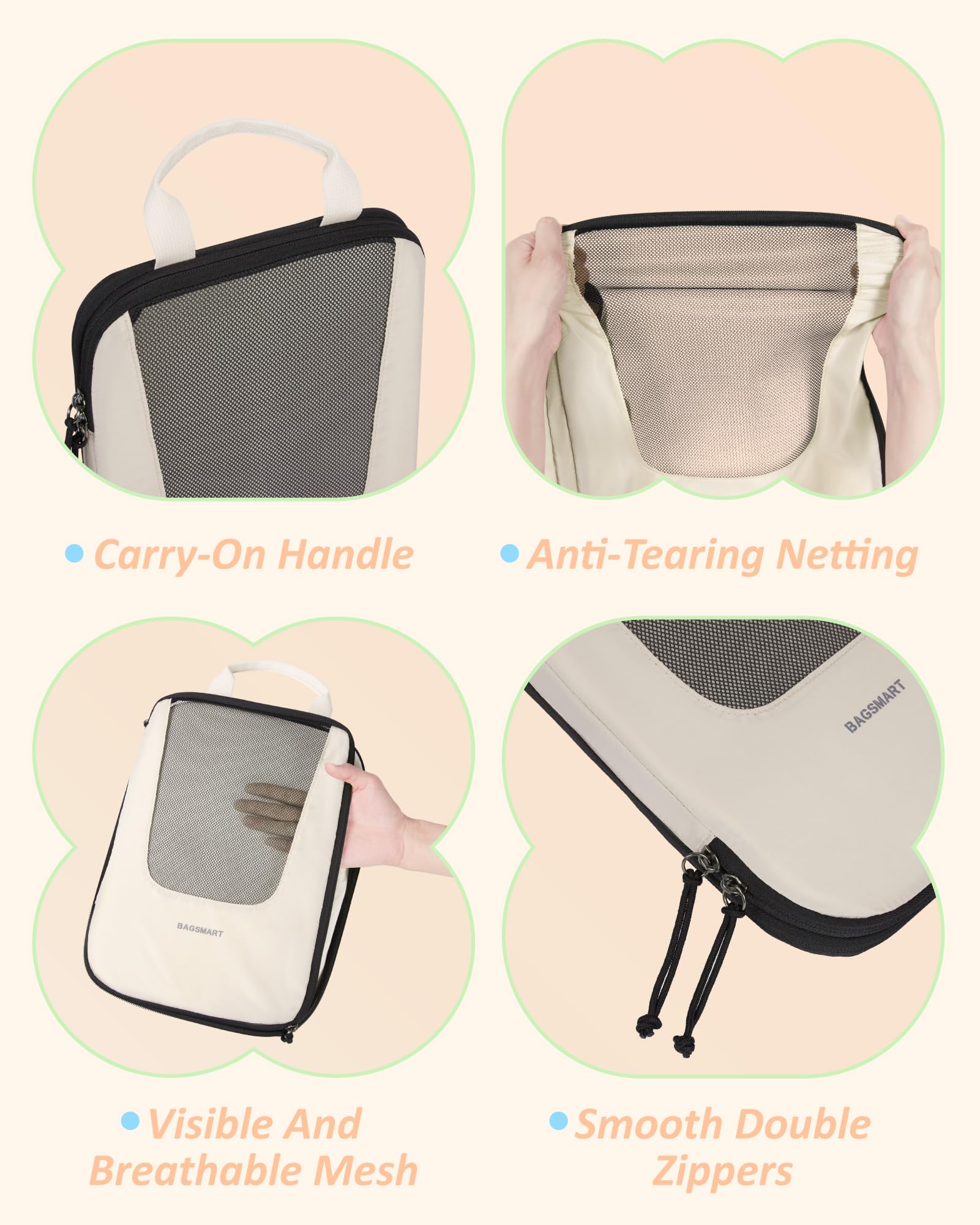 Foto 6 | Juego De 6 Cubos De Embalaje De Compresión Bagsmart Para Viajes, Color Beige - Venta Internacional.