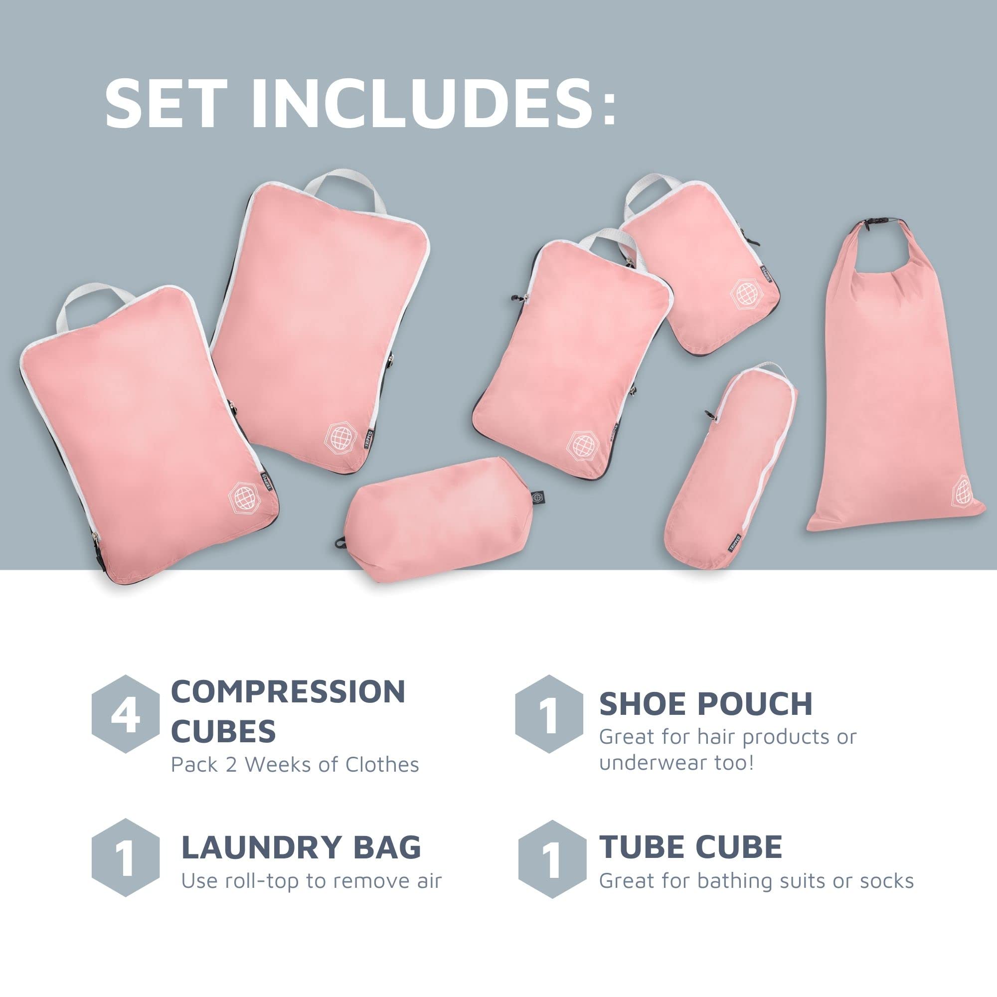 Foto 3 pulgar | Set De 7 Piezas De Equipo De Viaje Tripped De Packing Cubes, Color Rosa Polvoriento - Venta Internacional.