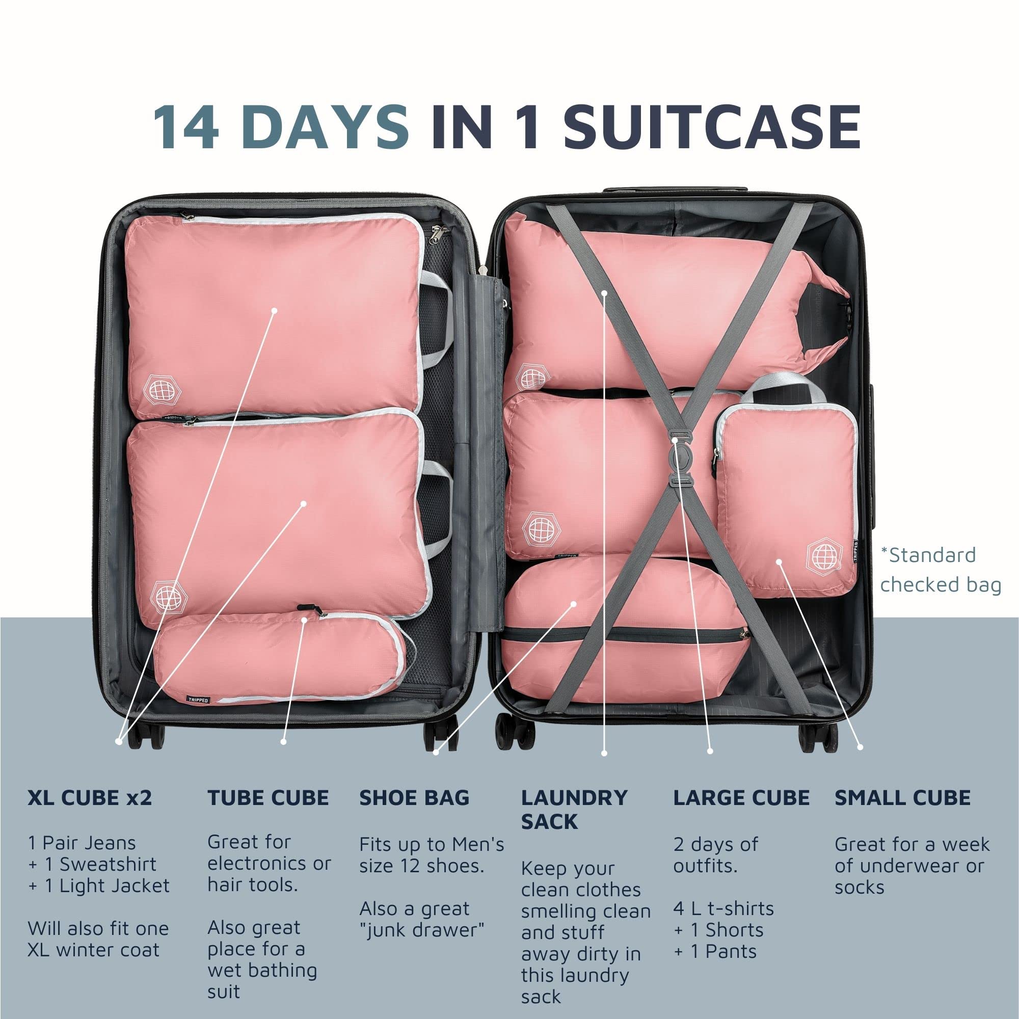 Foto 4 pulgar | Set De 7 Piezas De Equipo De Viaje Tripped De Packing Cubes, Color Rosa Polvoriento - Venta Internacional.