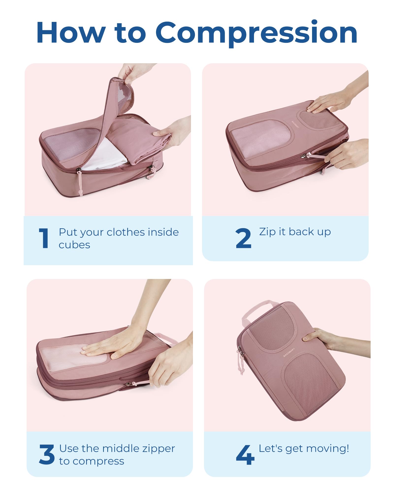 Foto 6 pulgar | Juego De 6 Cubos De Compresión Bagsmart Travel, Color Rosa Polvoriento - Venta Internacional.